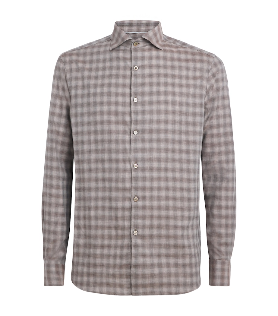 Canali Mens Cotton Blurred Check Shirt Multi Image 1