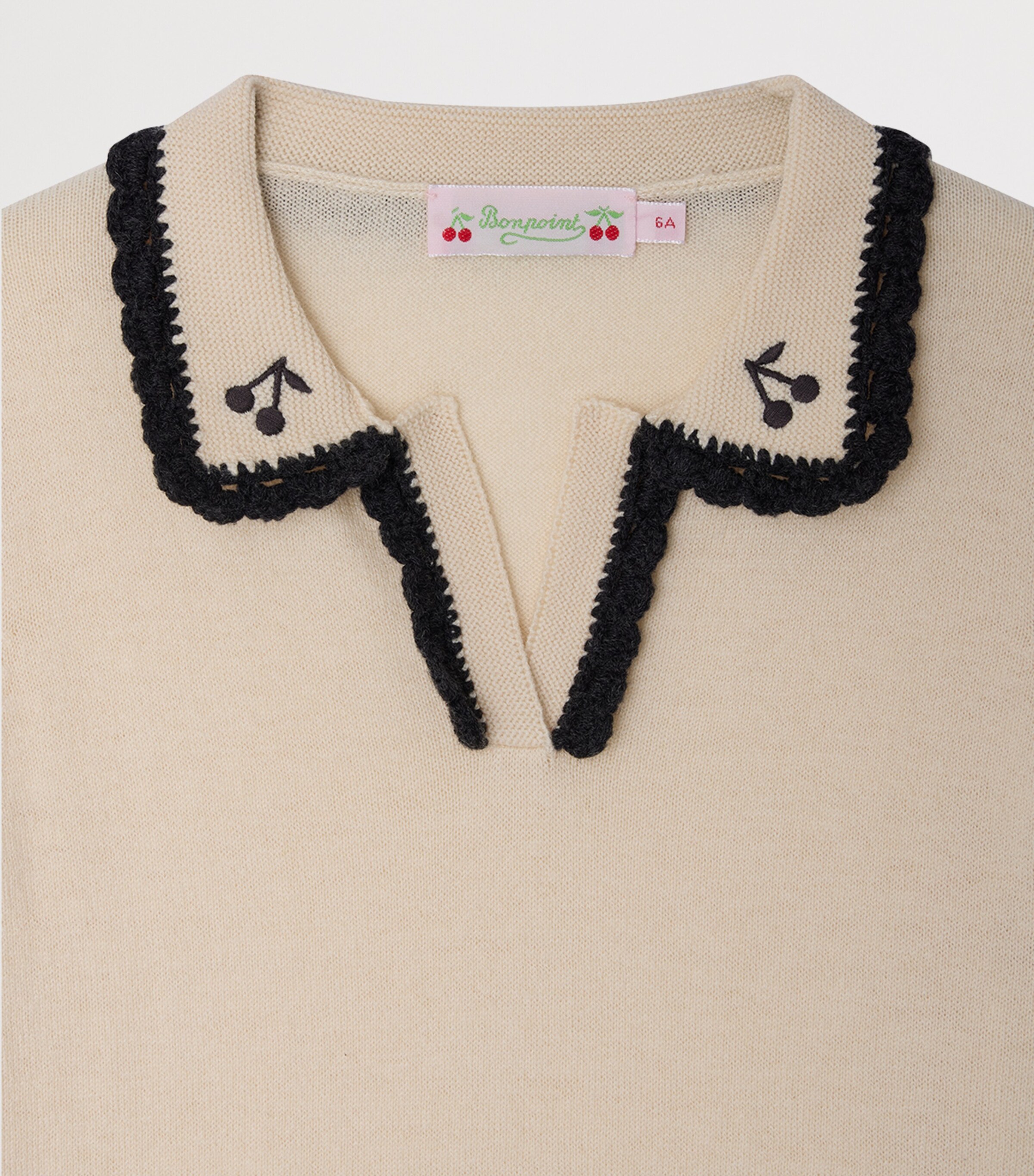Bonpoint Wool-Cotton Embroidered Polo Shirt (10-14 Years) Upb Ecru Image 3