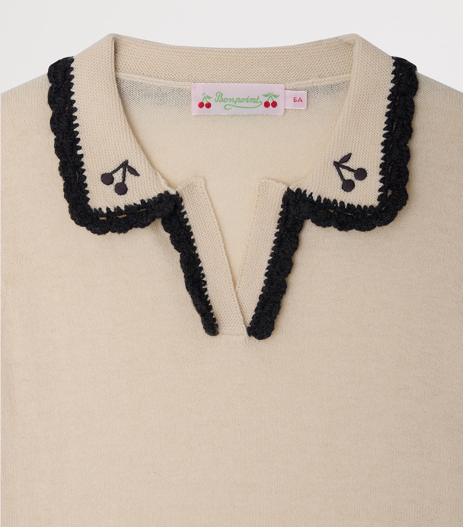 Bonpoint Wool-Cotton Embroidered Polo Shirt (10-14 Years) Upb Ecru Image 3