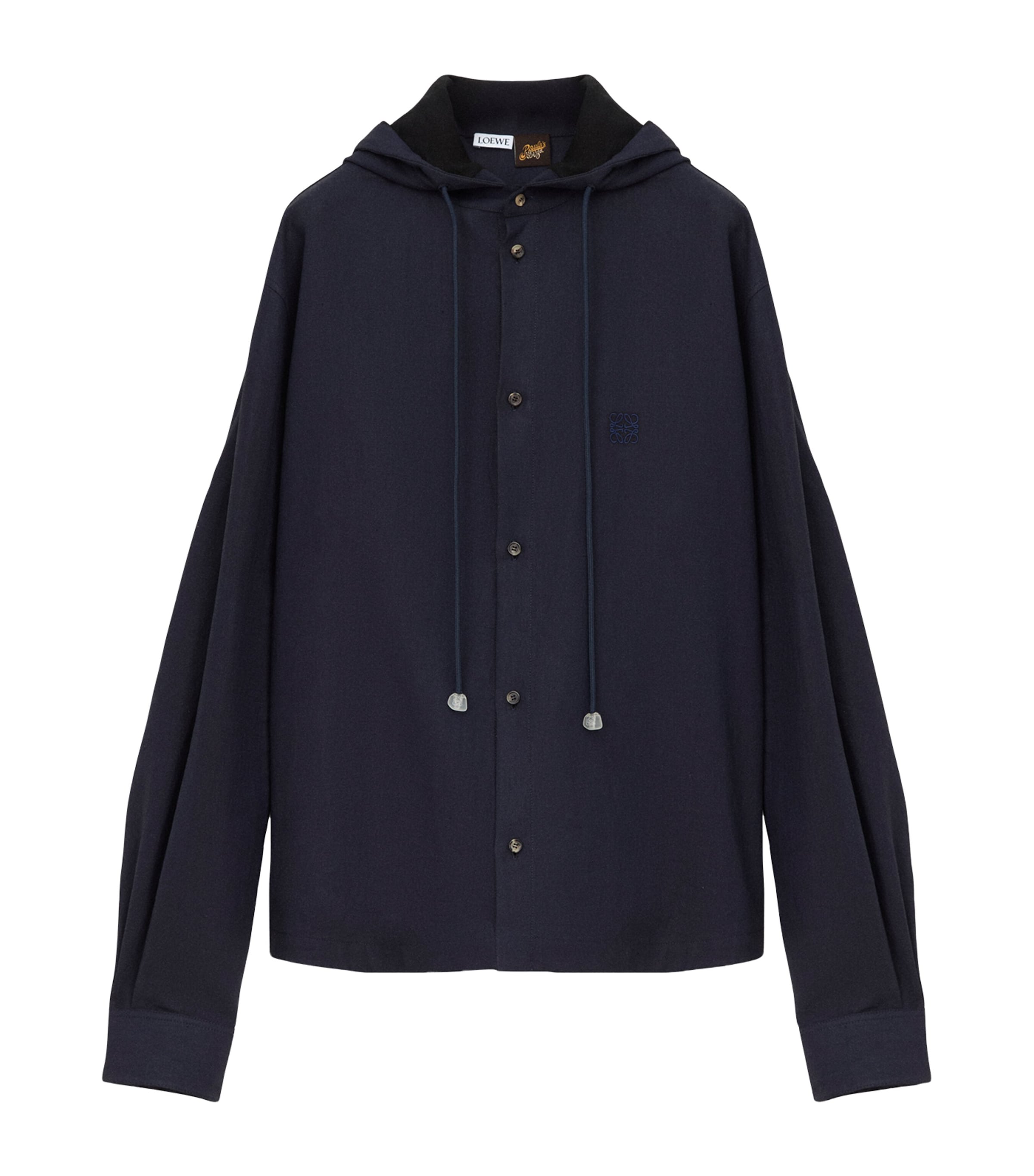 LOEWE Mens x Paula's Ibiza Linen-Blend Hooded Anagram Shirt Navy/black Image 1