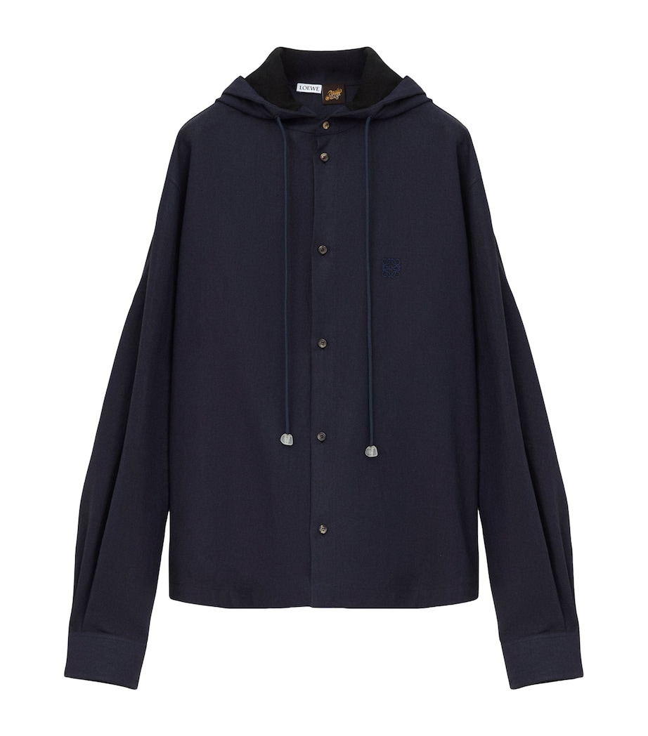 LOEWE Mens x Paula's Ibiza Linen-Blend Hooded Anagram Shirt Navy/black Image 1