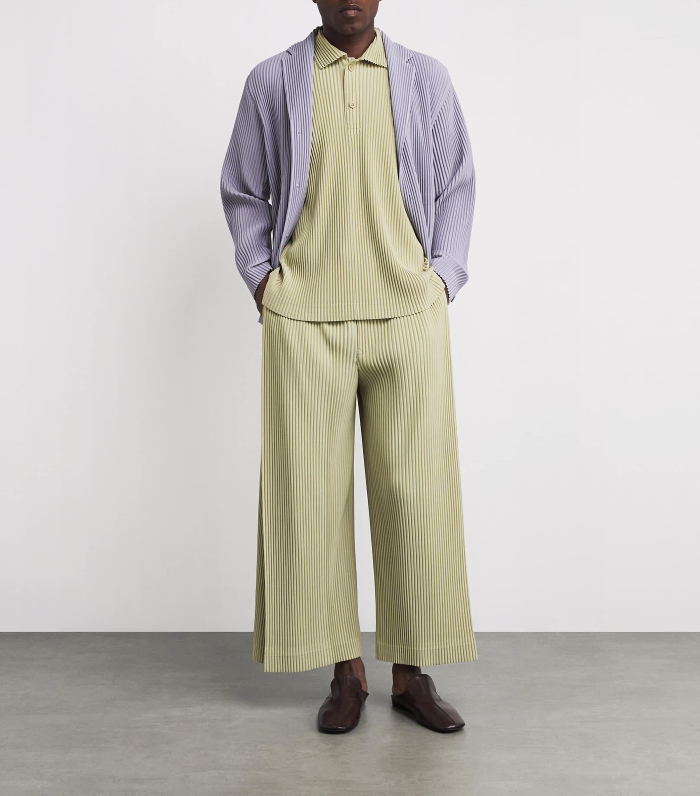 Homme Plissé Issey Miyake Mens Pleated Polo Shirt Dry Grass Green Image 2