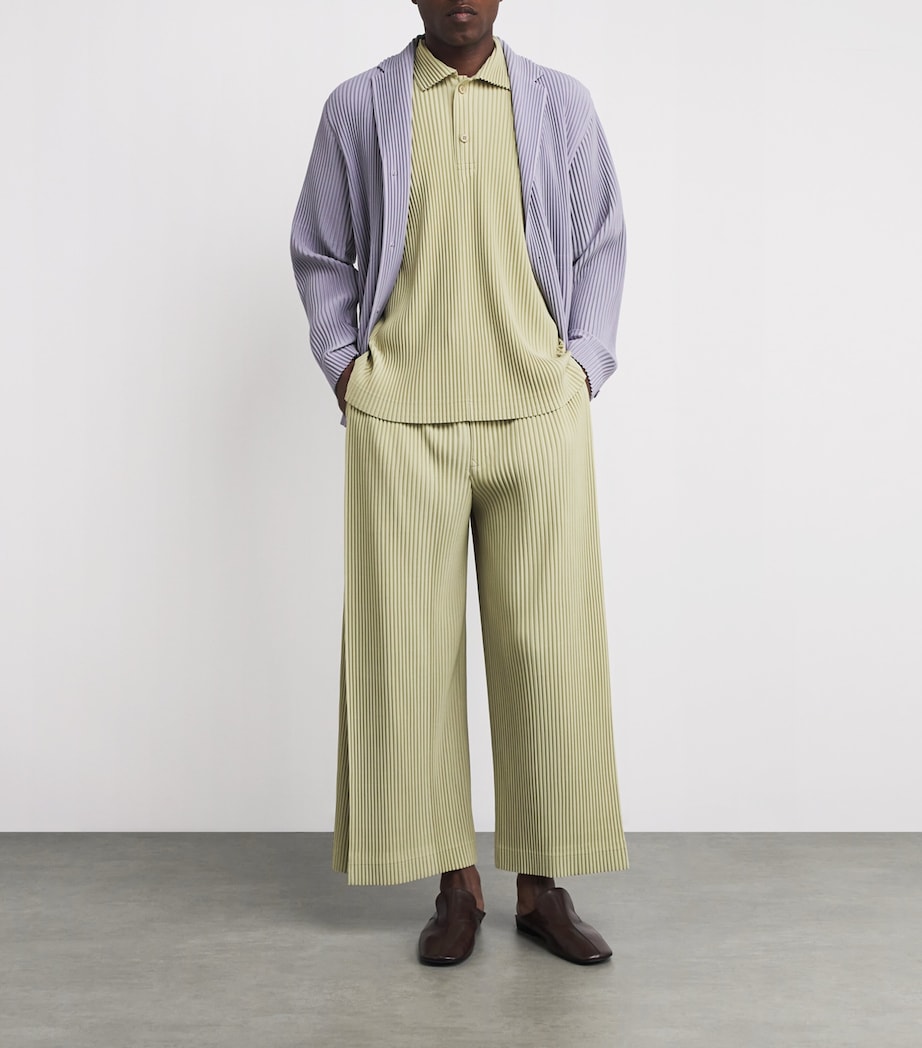 Homme Plissé Issey Miyake Mens Pleated Polo Shirt Dry Grass Green Image 2