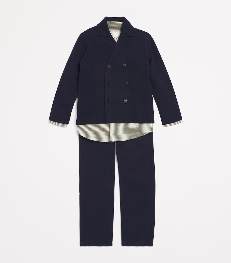 Cotton Double-Breasted Cardigan (3-12 Years) 495 BLUE Image 3