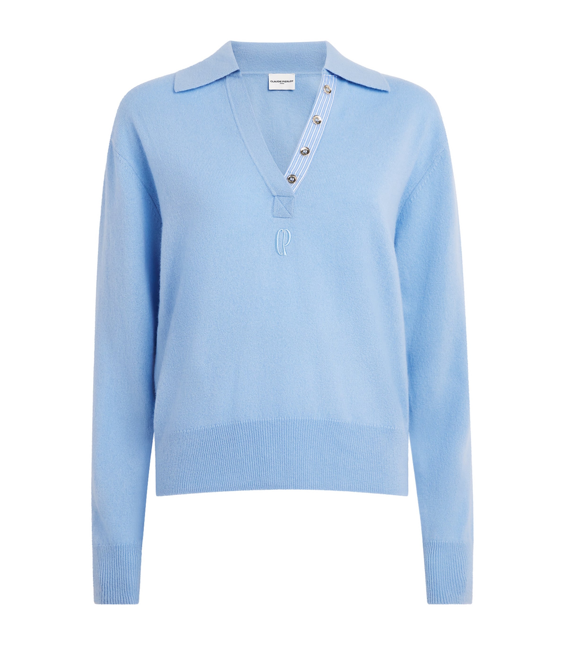Claudie Pierlot Womens Wool-Cashmere Polo Sweater Sky Blue Image 1