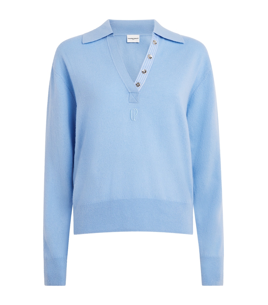 Claudie Pierlot Womens Wool-Cashmere Polo Sweater Sky Blue Image 1