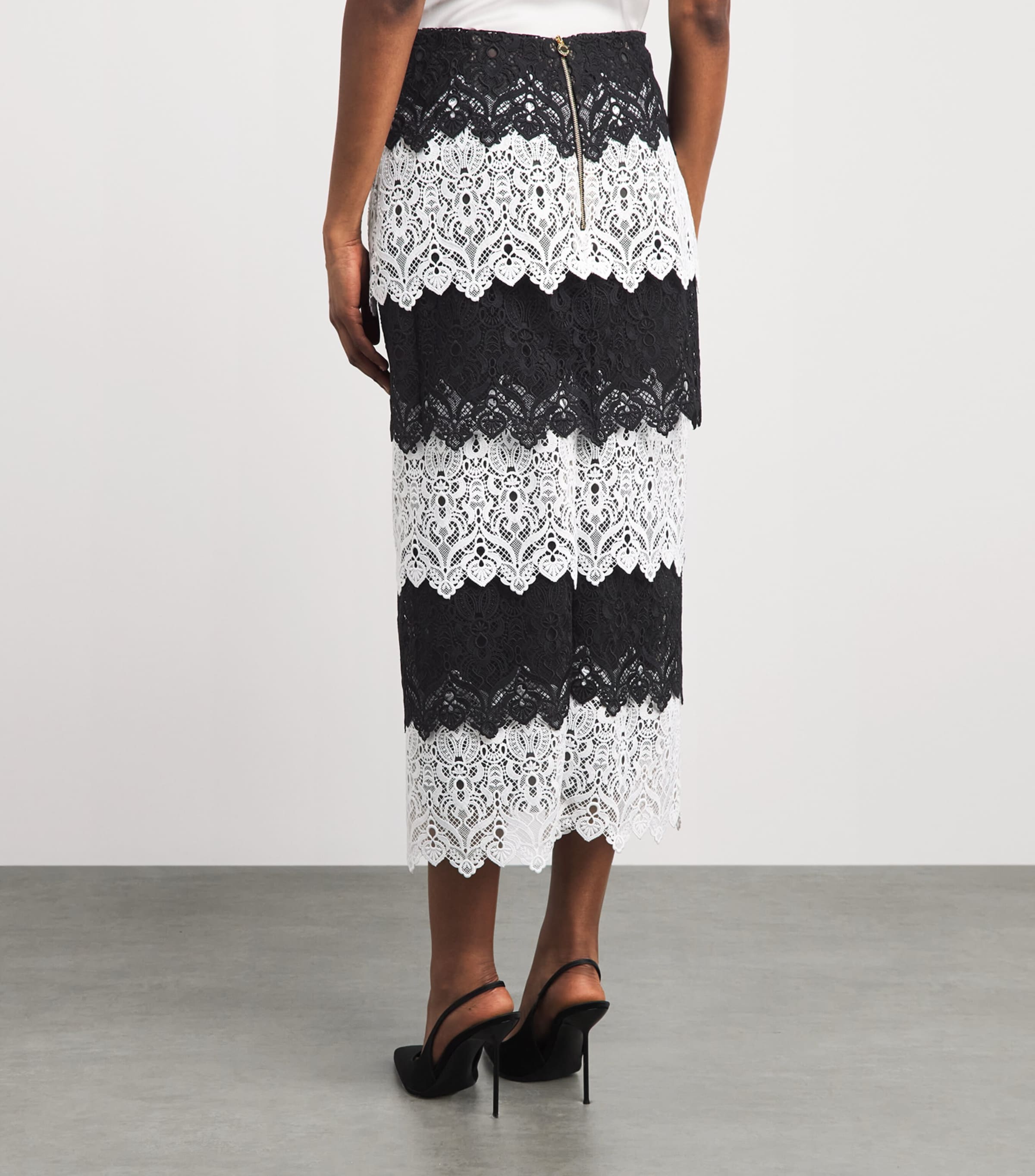 Carolina Herrera Womens Lace Midi Skirt Black/white Image 5