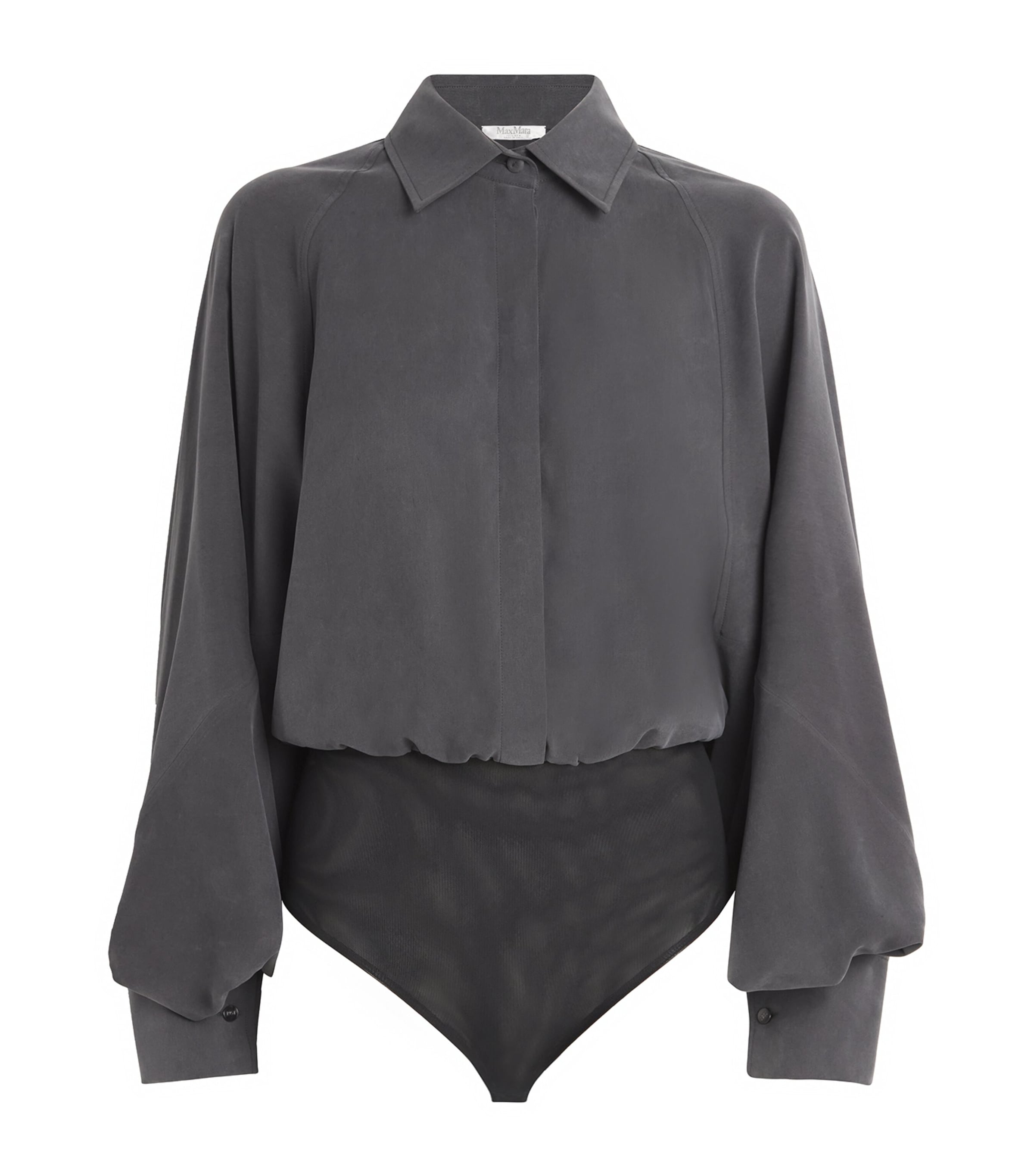 Max Mara Silk Shirt Bodysuit In Grey