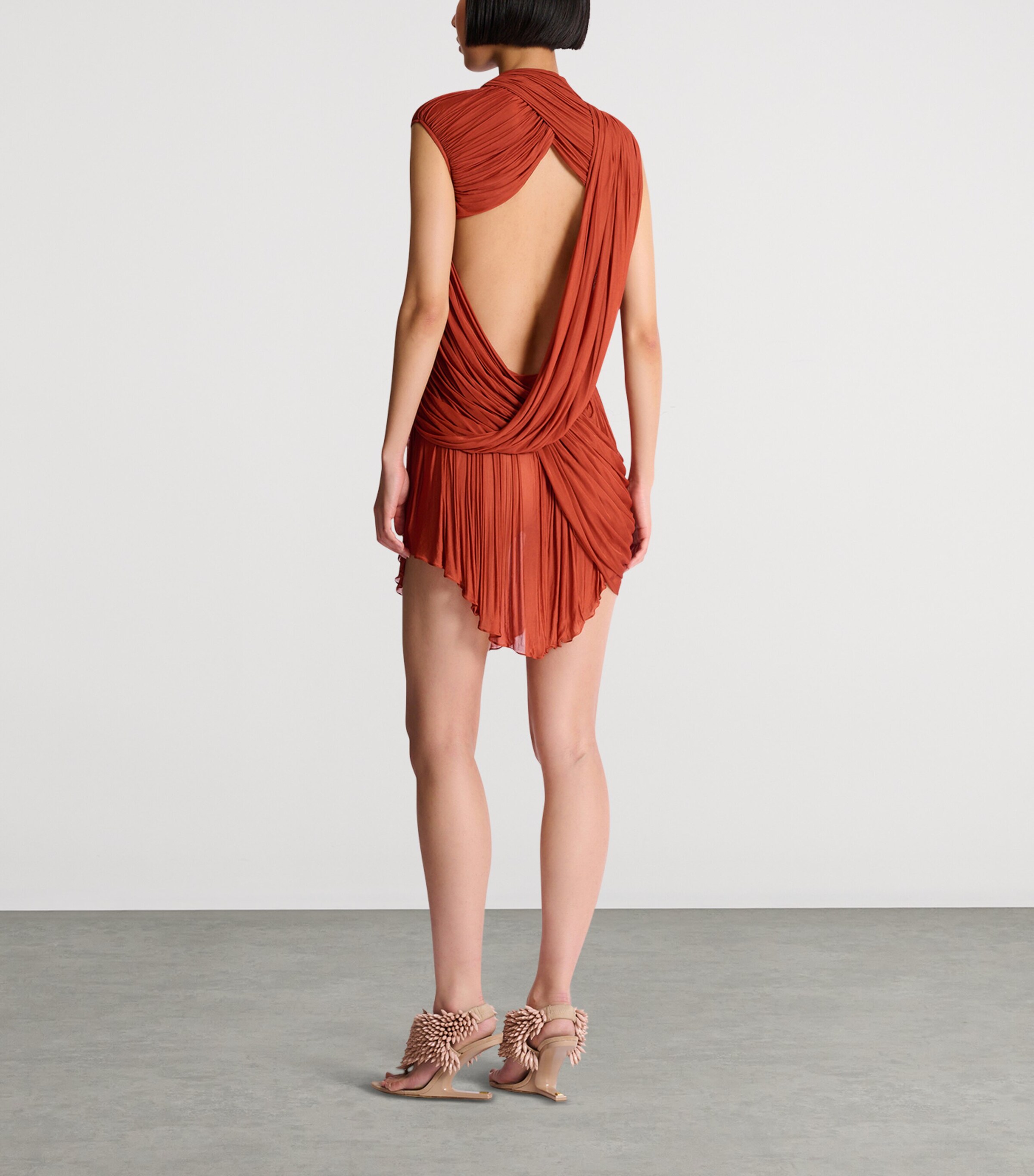 Balmain Womens Jersey Draped Mini Dress Rouge Ocre Image 3