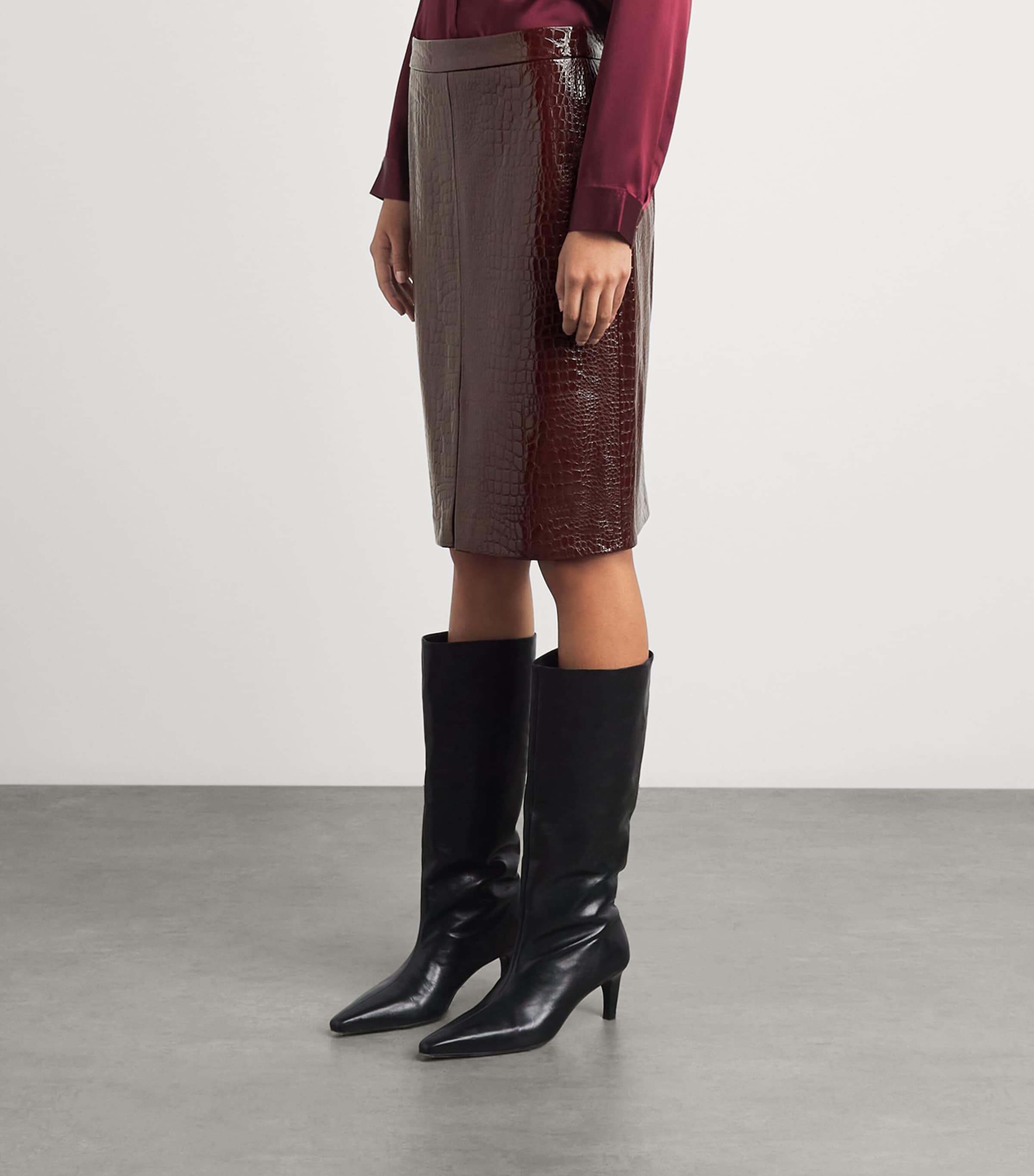 L'Agence Womens Faux Leather Violetta Pencil Skirt Dark Port Croc Dkpc Image 4