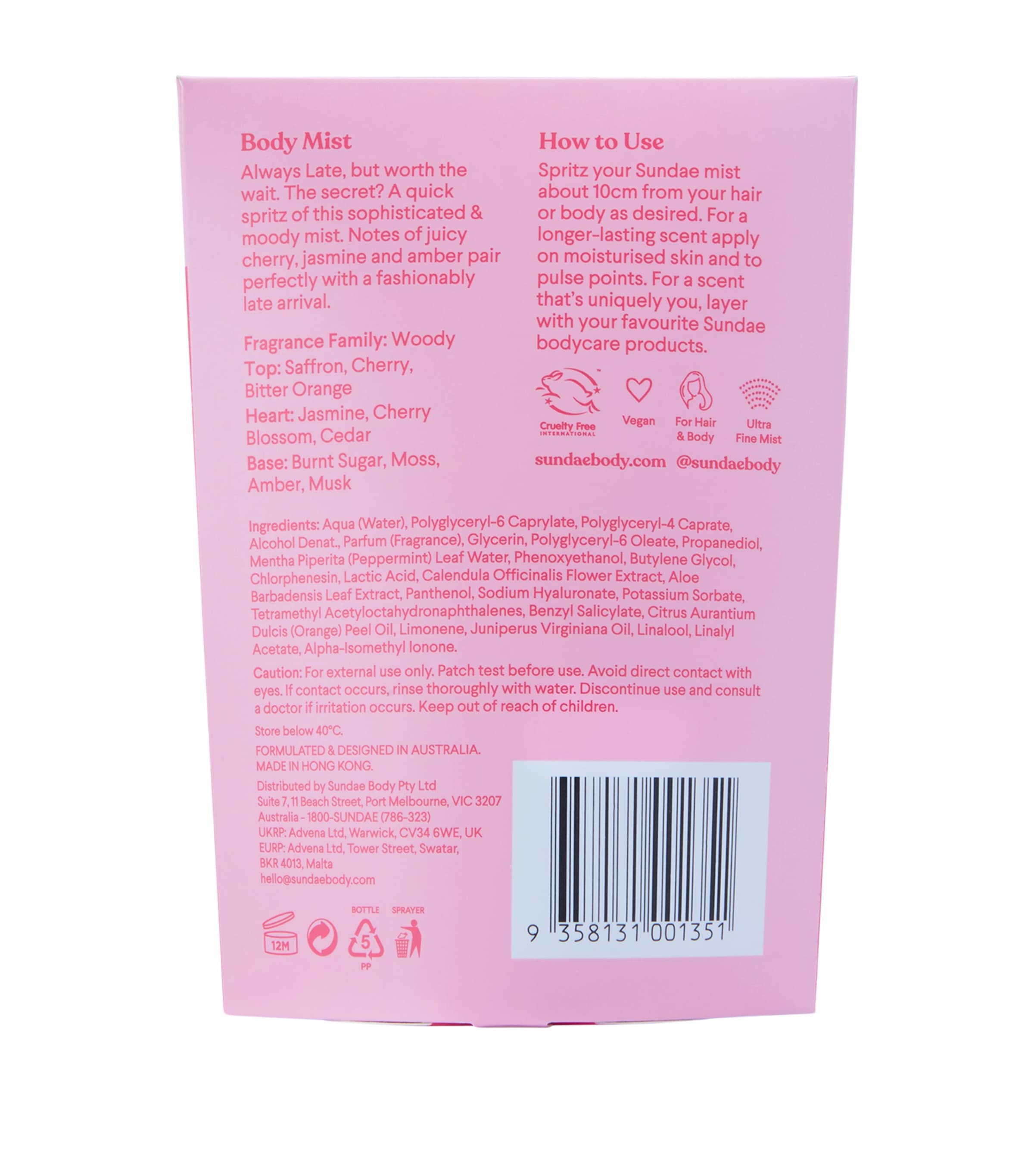 Sundae Body Always Late Hair & Body Mist (90ml) Image 4