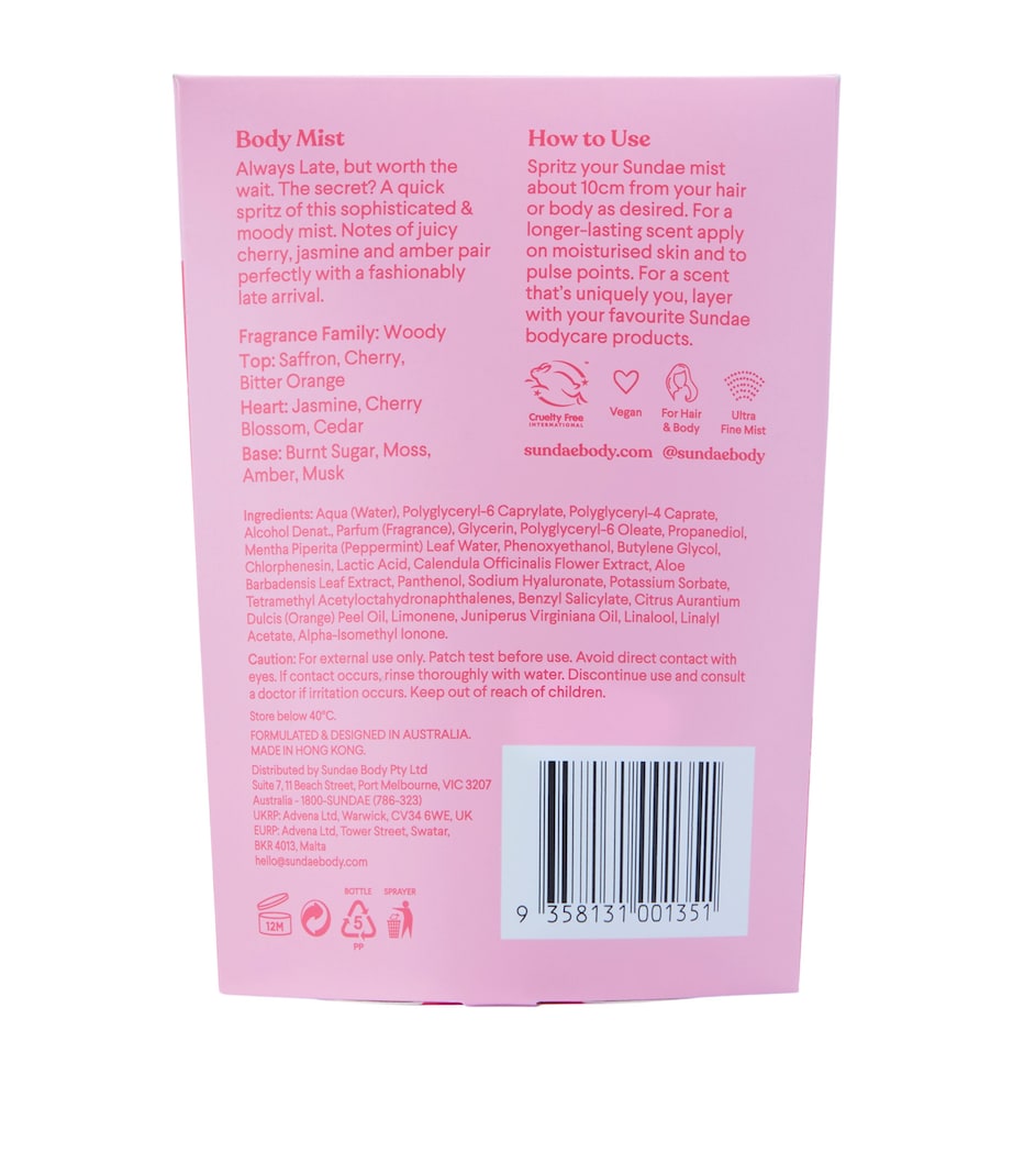 Sundae Body Always Late Hair & Body Mist (90ml) Image 4