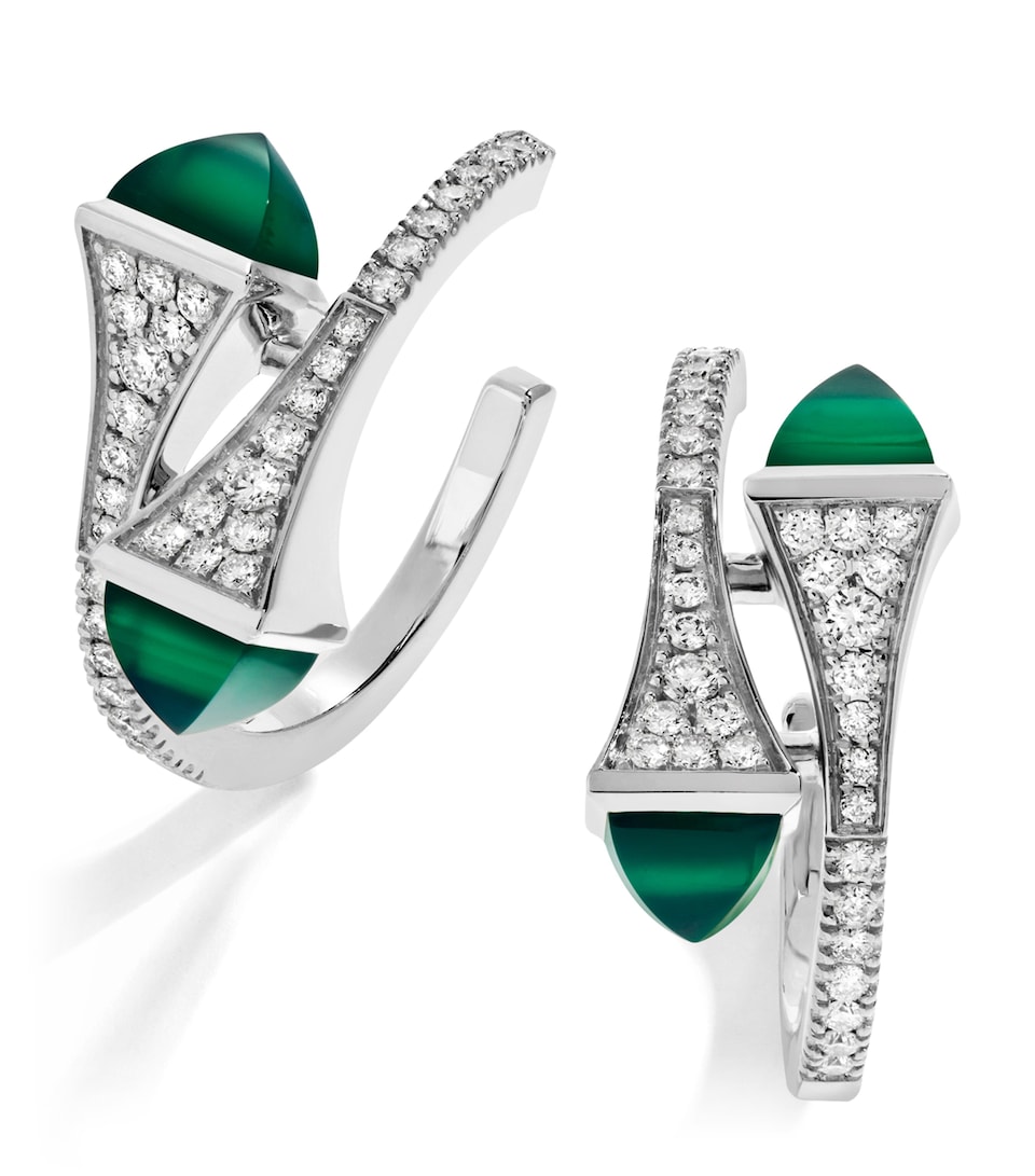 MARLI New York White Gold, Diamond and Green Agate Cleo Hoop Earrings White Gold