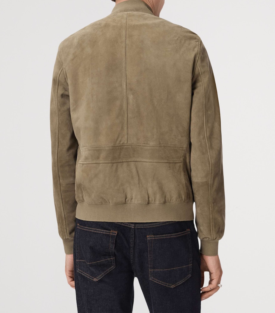 AllSaints Mens Suede Morten Bomber Jacket Olive Green Image 4