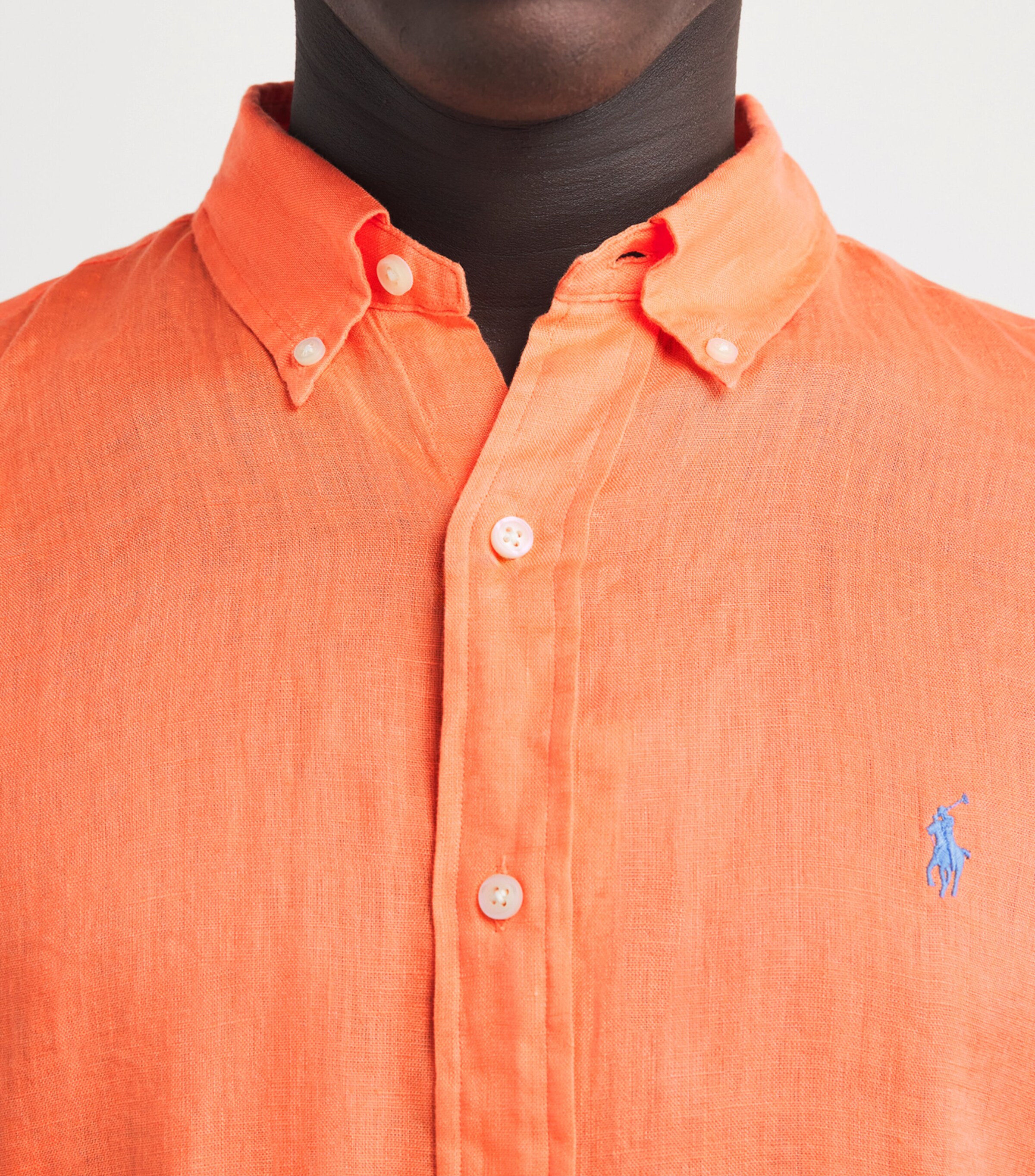 Polo Ralph Lauren Mens Linen Custom-Fit Polo Pony Shirt Pompano Orange Image 3