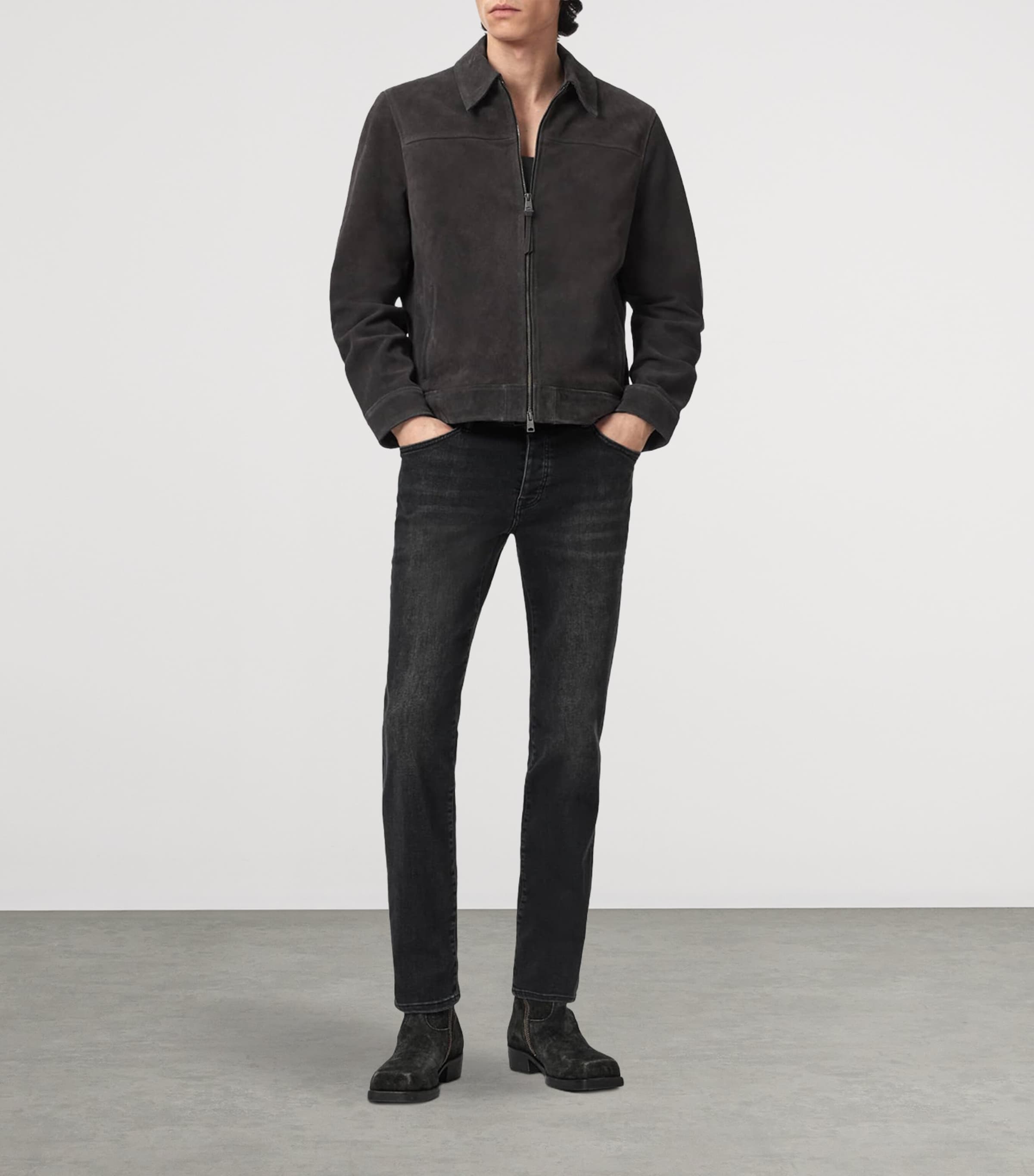 AllSaints Mens Suede Rhone Jacket Anthracite Grey Image 6