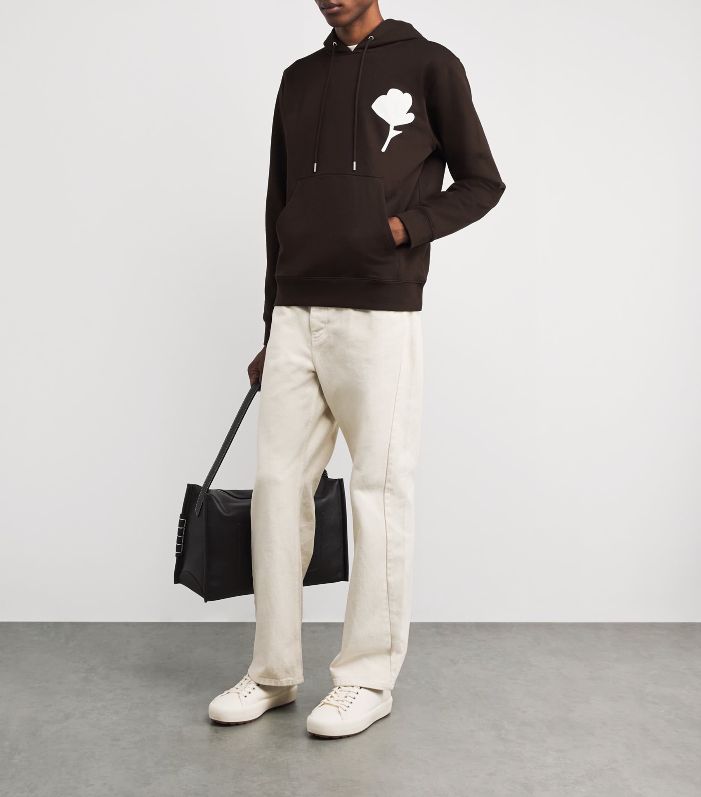 Cotton Floral-Patch Hoodie CHOCOLATE Image 2