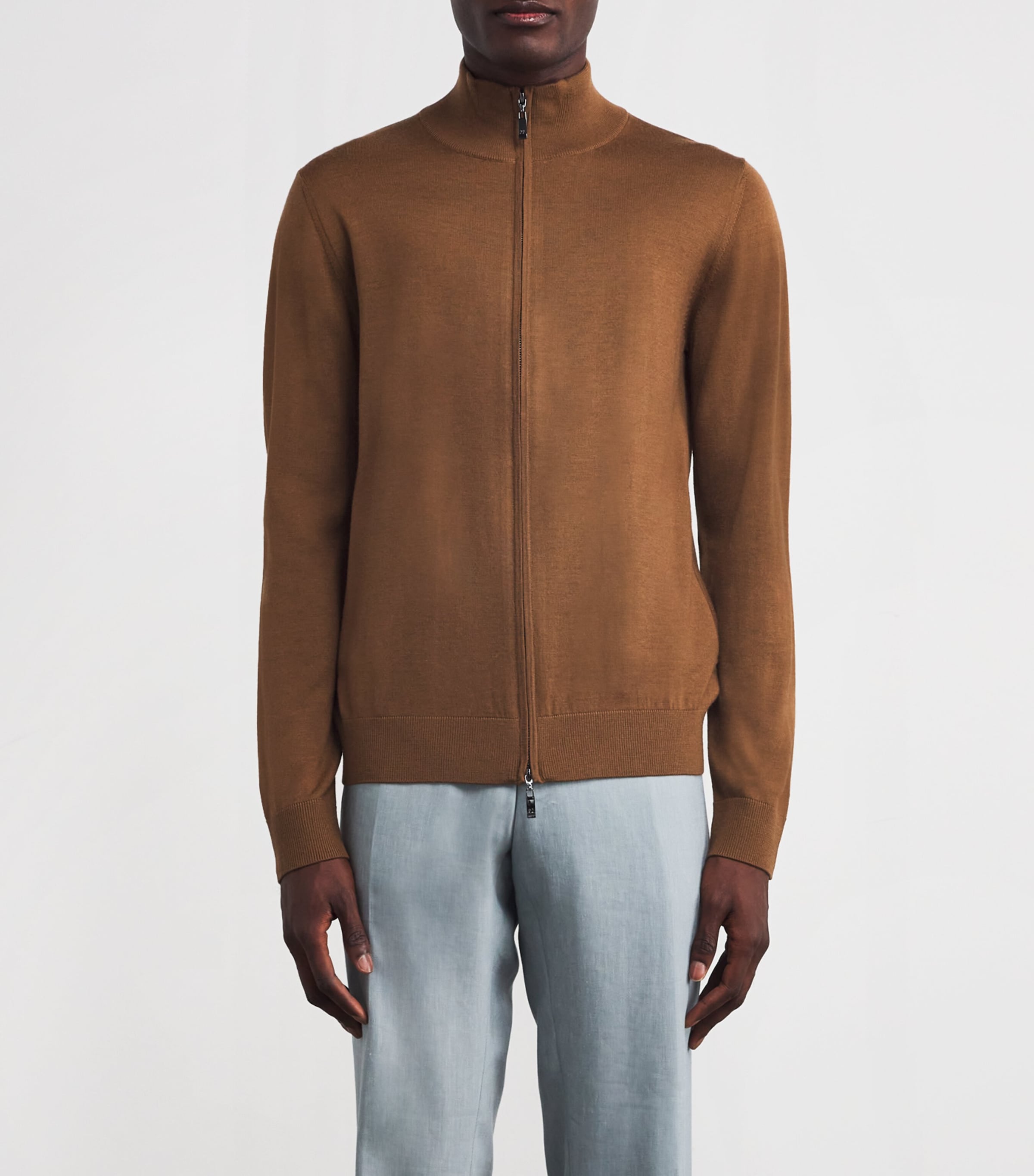Pal Zileri Mens Wool Zip-Up Cardigan Brown Image 3