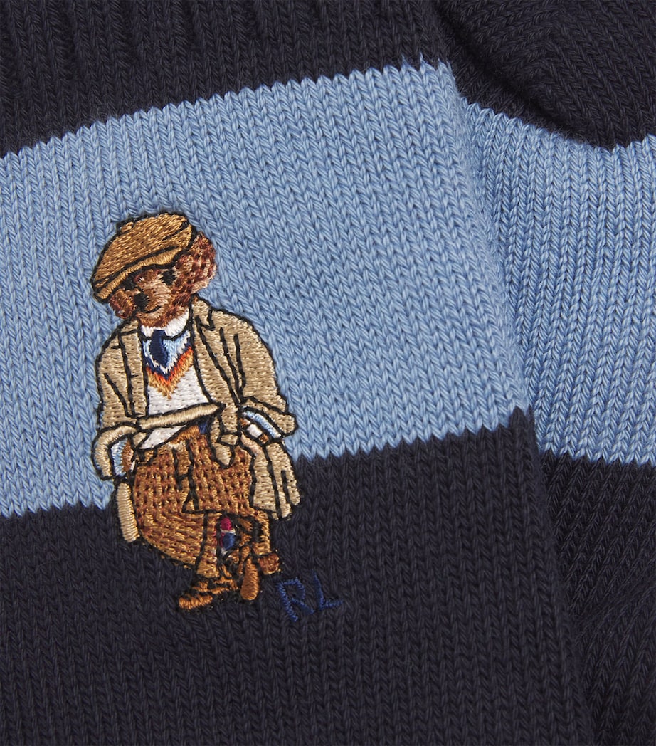 Cotton-Blend Polo Bear Stripe Socks BLUE Image 2