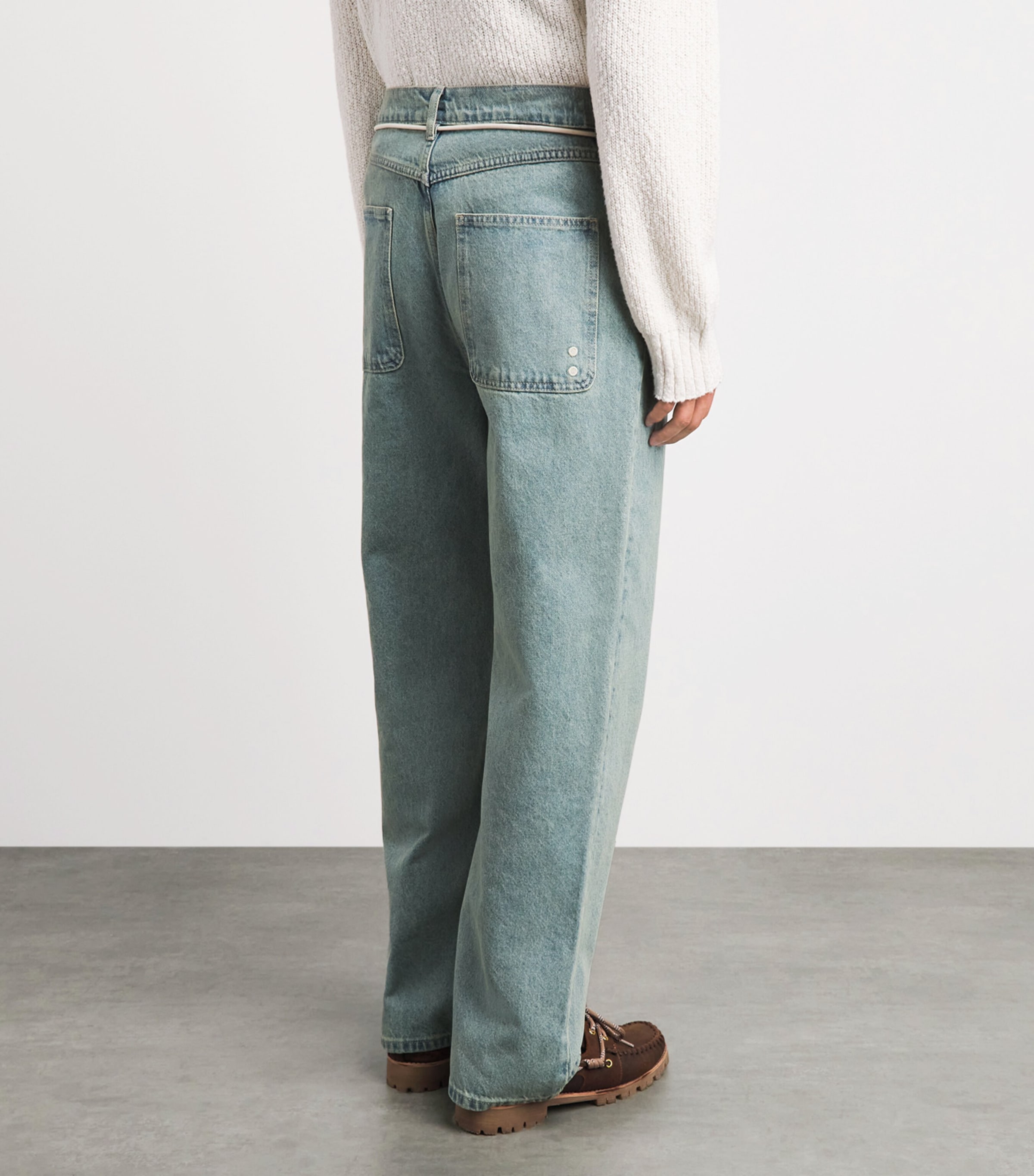about:blank Mens Shoelace Belt Wide-Leg Jeans Murky Wash Image 5