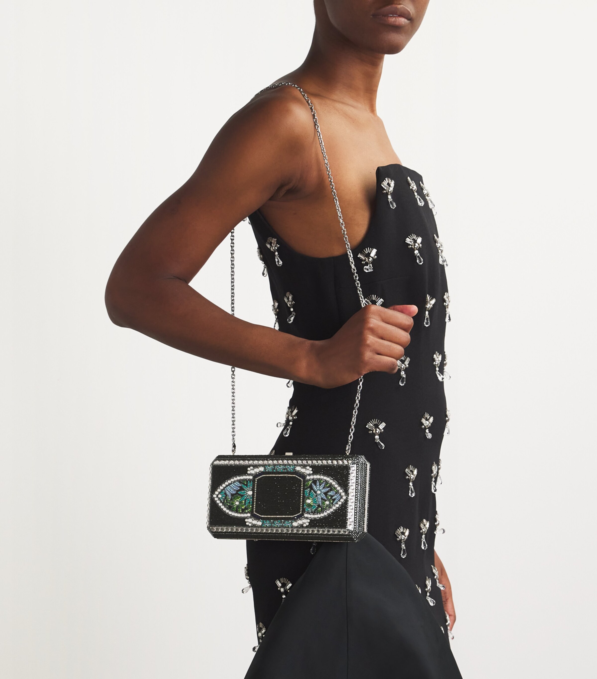 Slim Rectangle Lotus Gem Clutch Bag SJTMT SLVR JT MLTI Image 5