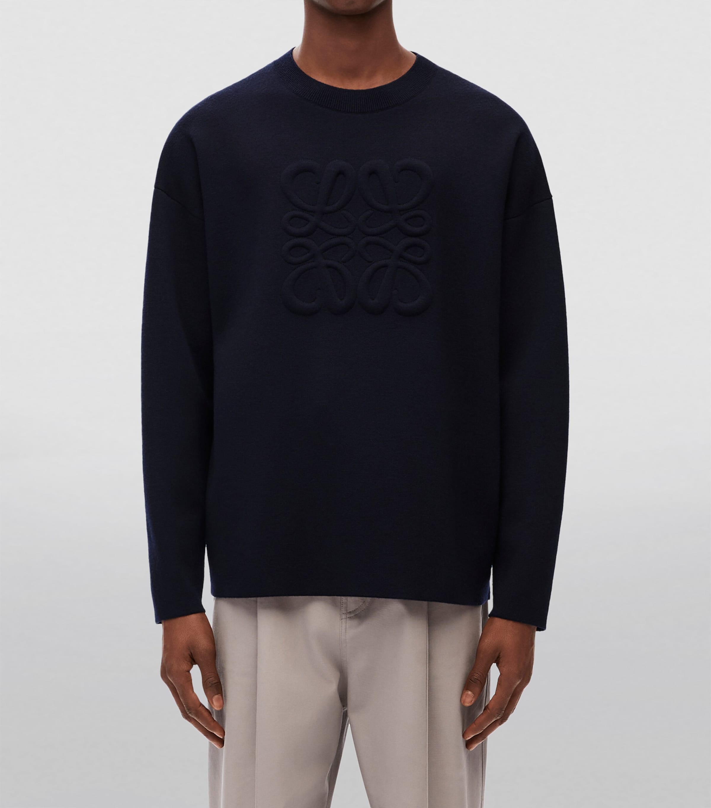 LOEWE Navy Wool-Blend Anagram Sweater | Harrods US