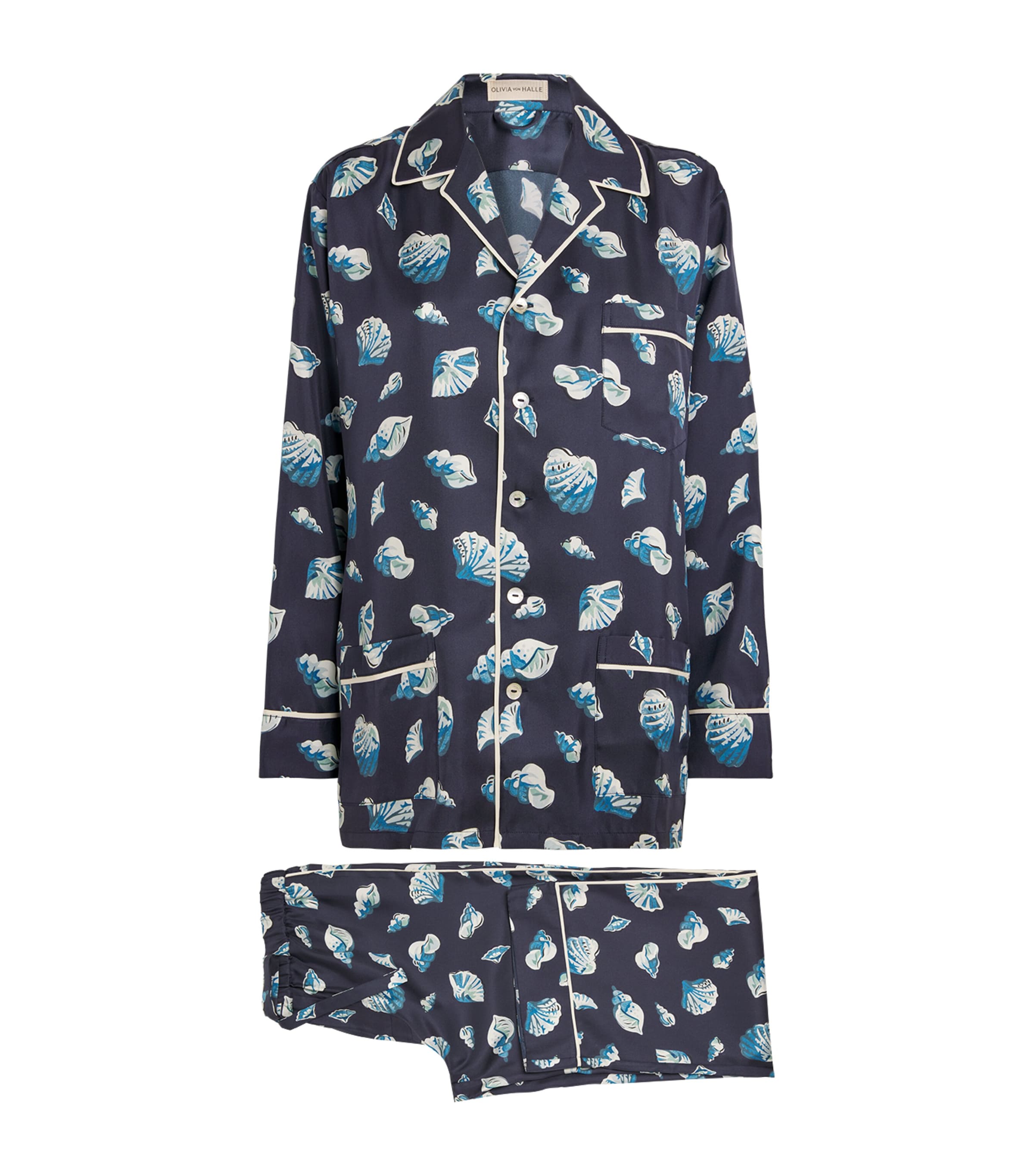 Olivia Von Halle Silk Yves Nautilus Pyjama Set In Navy