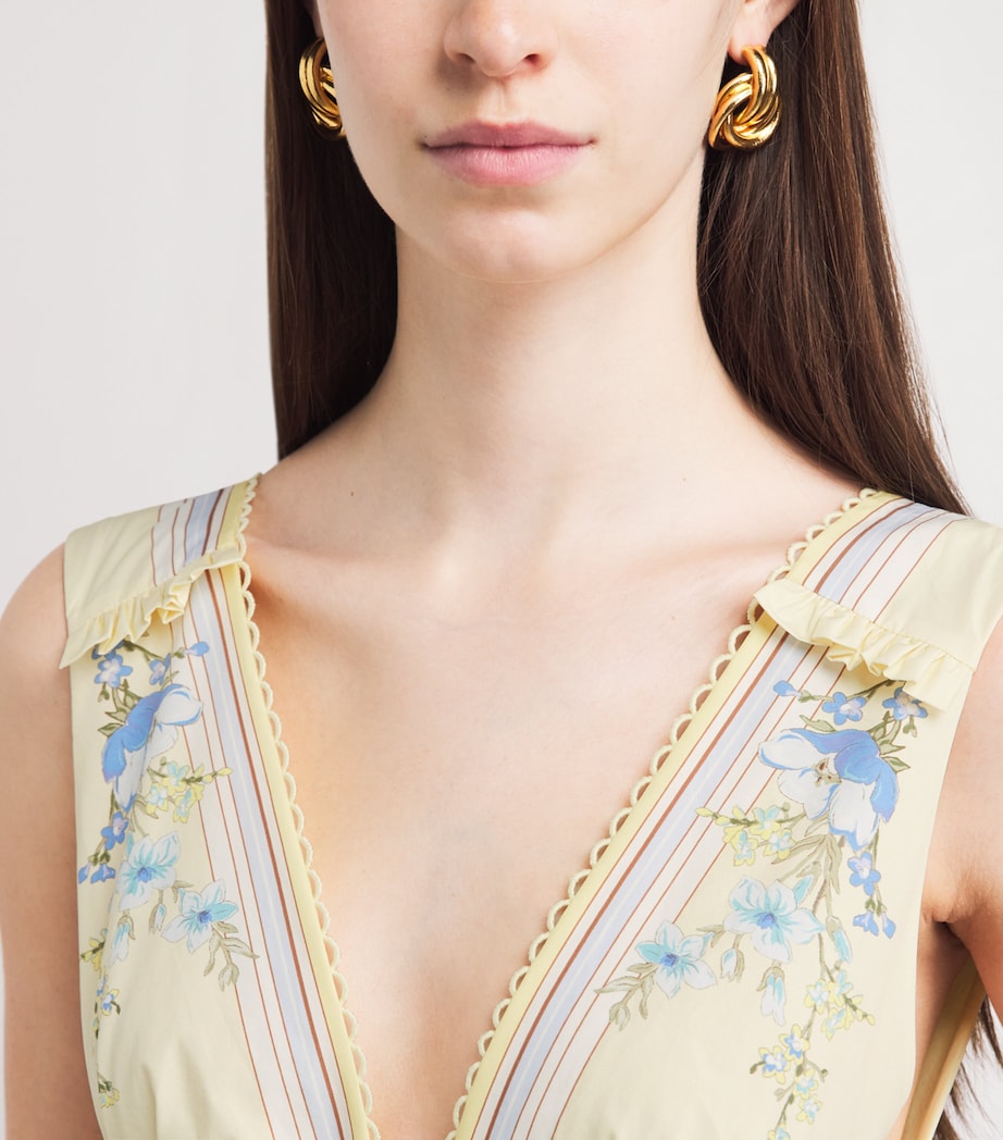 Self-Portrait Womens Cotton Floral V-Neck Midi Dress Yellow Image 3