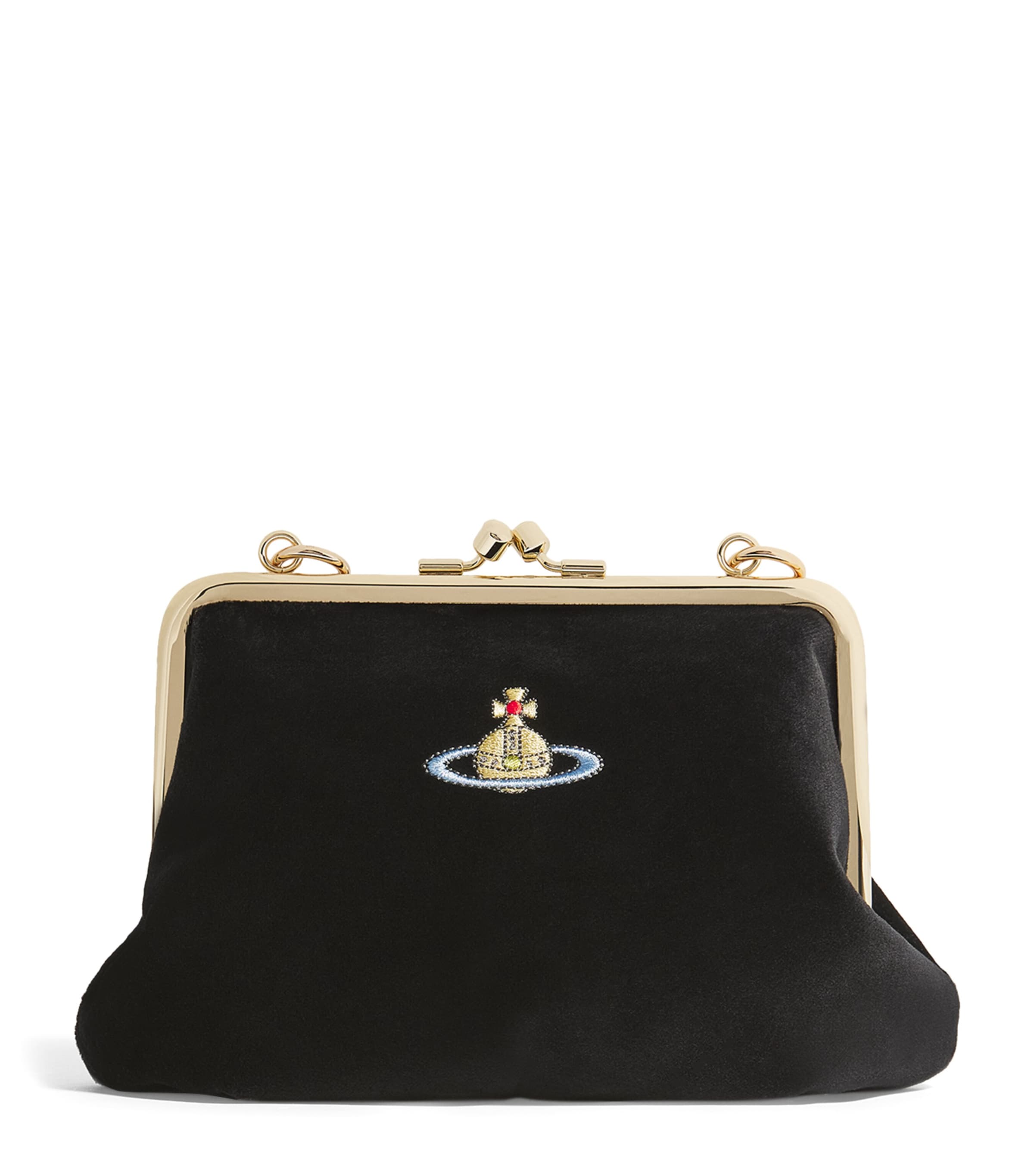 Shop Vivienne Westwood Velvet Granny Frame Purse In Black