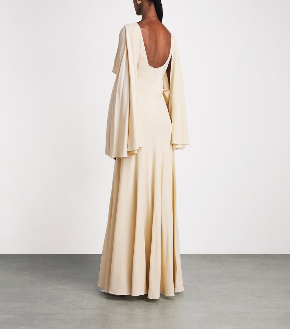 Rabanne Womens Cape-Sleeve Gown Custard Image 4