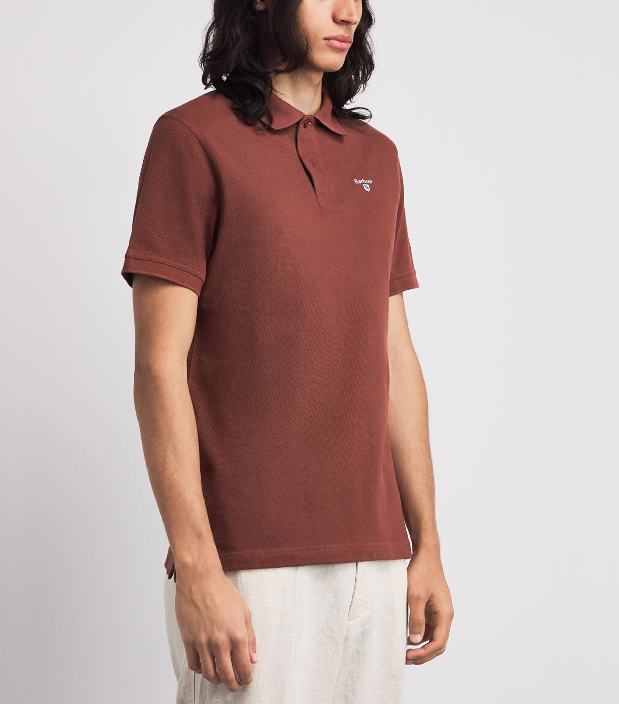 Barbour Mens Cotton Piqué Polo Shirt Burnt Pepper Image 4