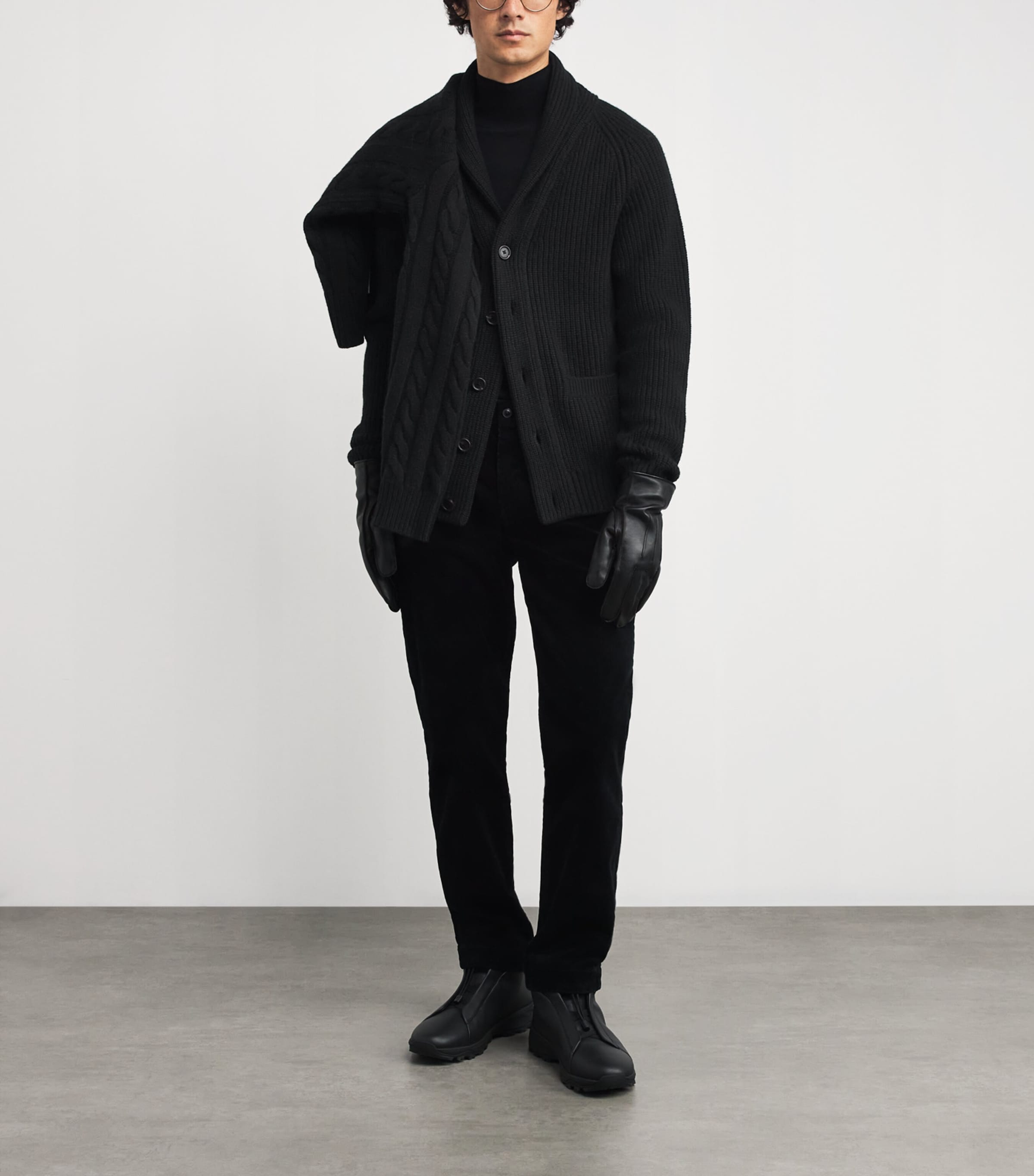 Cashmere Shawl-Collar Cardigan BLACK Image 2