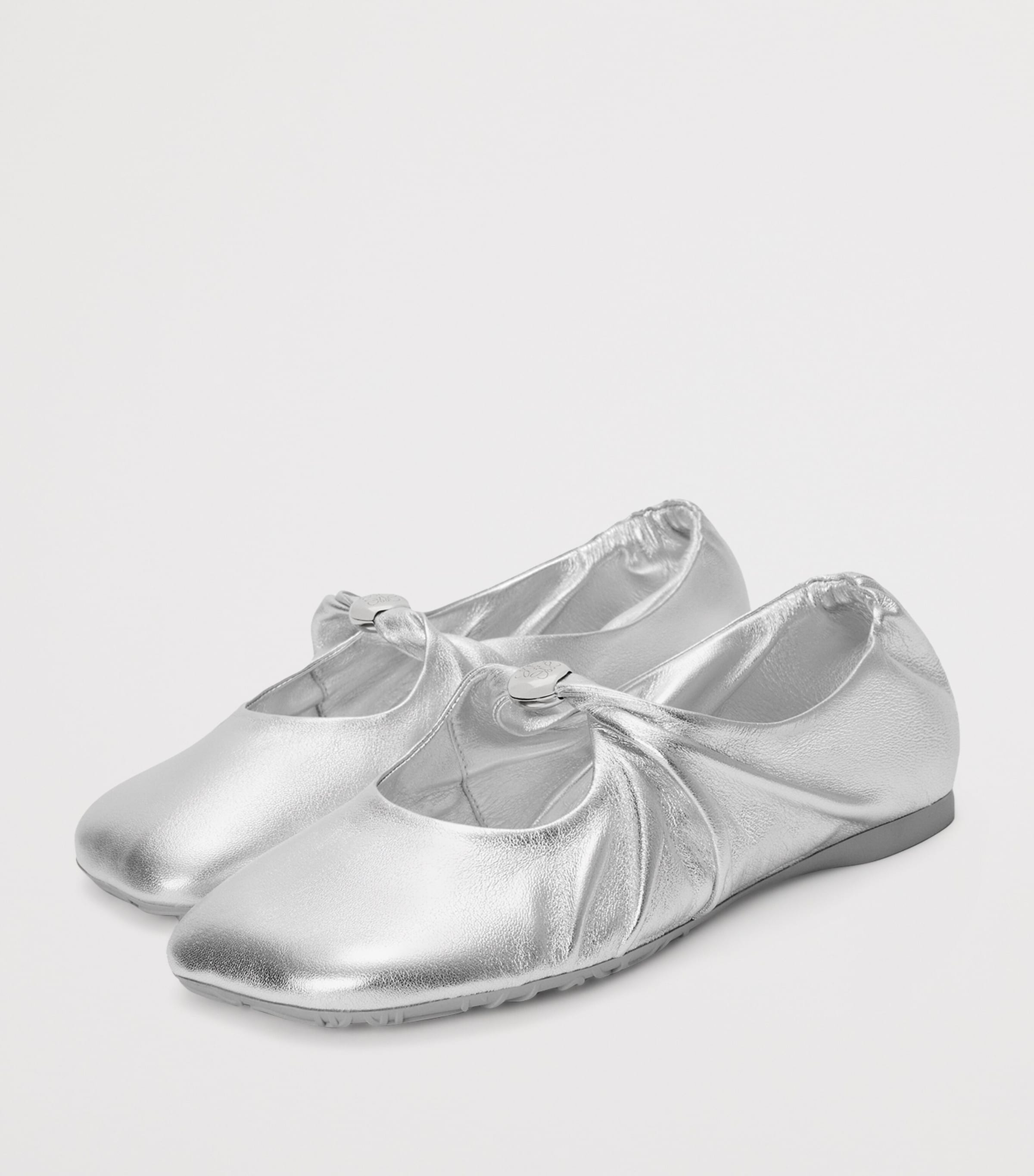 Leather Pebble Soft Ballet Flats SILVER Image 3