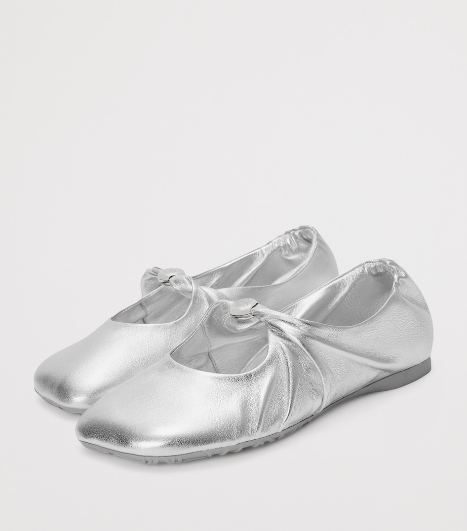 Leather Pebble Soft Ballet Flats SILVER Image 3