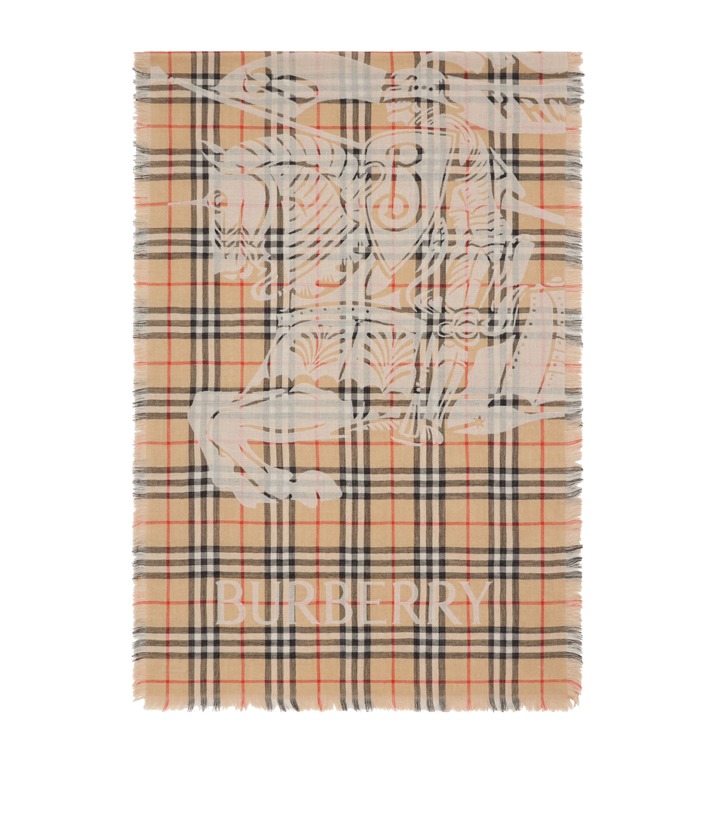 Burberry Wool Wide Ekd Check Scarf In Brown