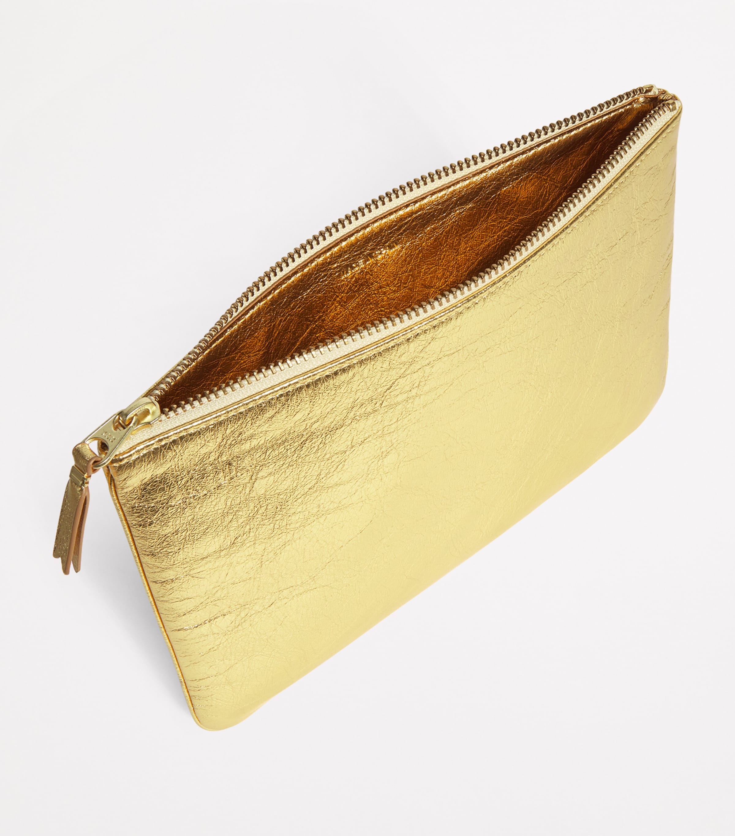 Comme Des Garçons Wallet Large Leather Zipped Pouch Gold Image 3
