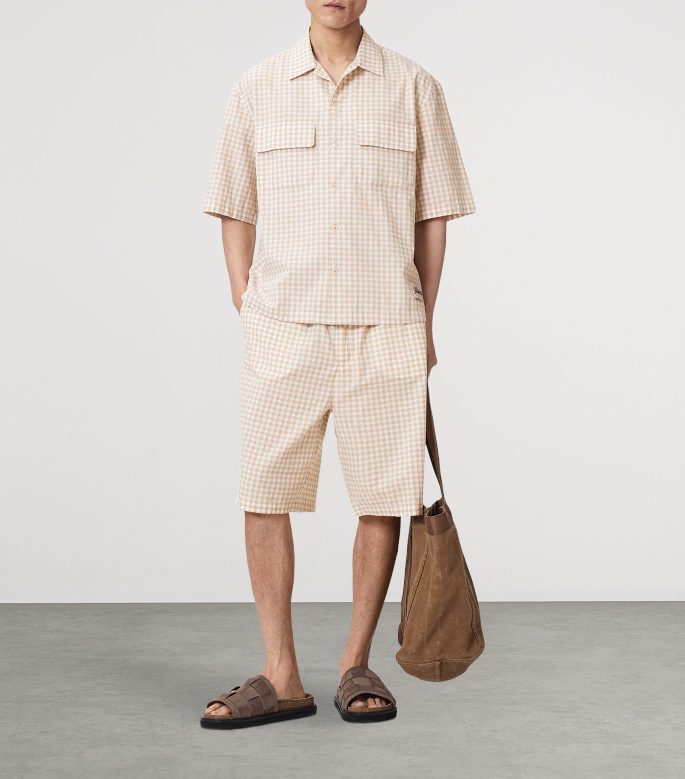 AllSaints Mens Organic Cotton Check Rockland Shirt Desert Yellow Image 5