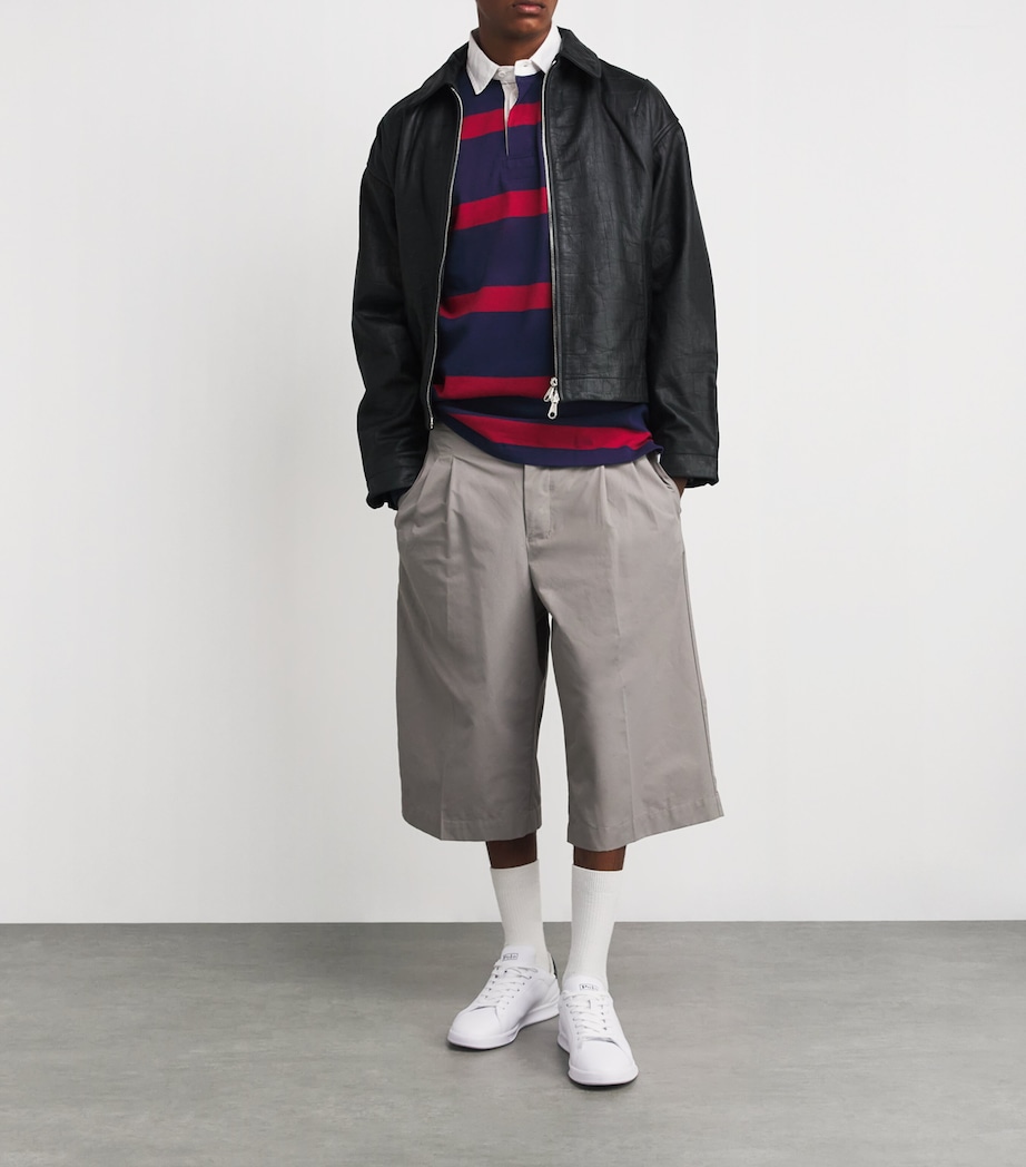 Cotton Striped Polo Shirt RED Image 2