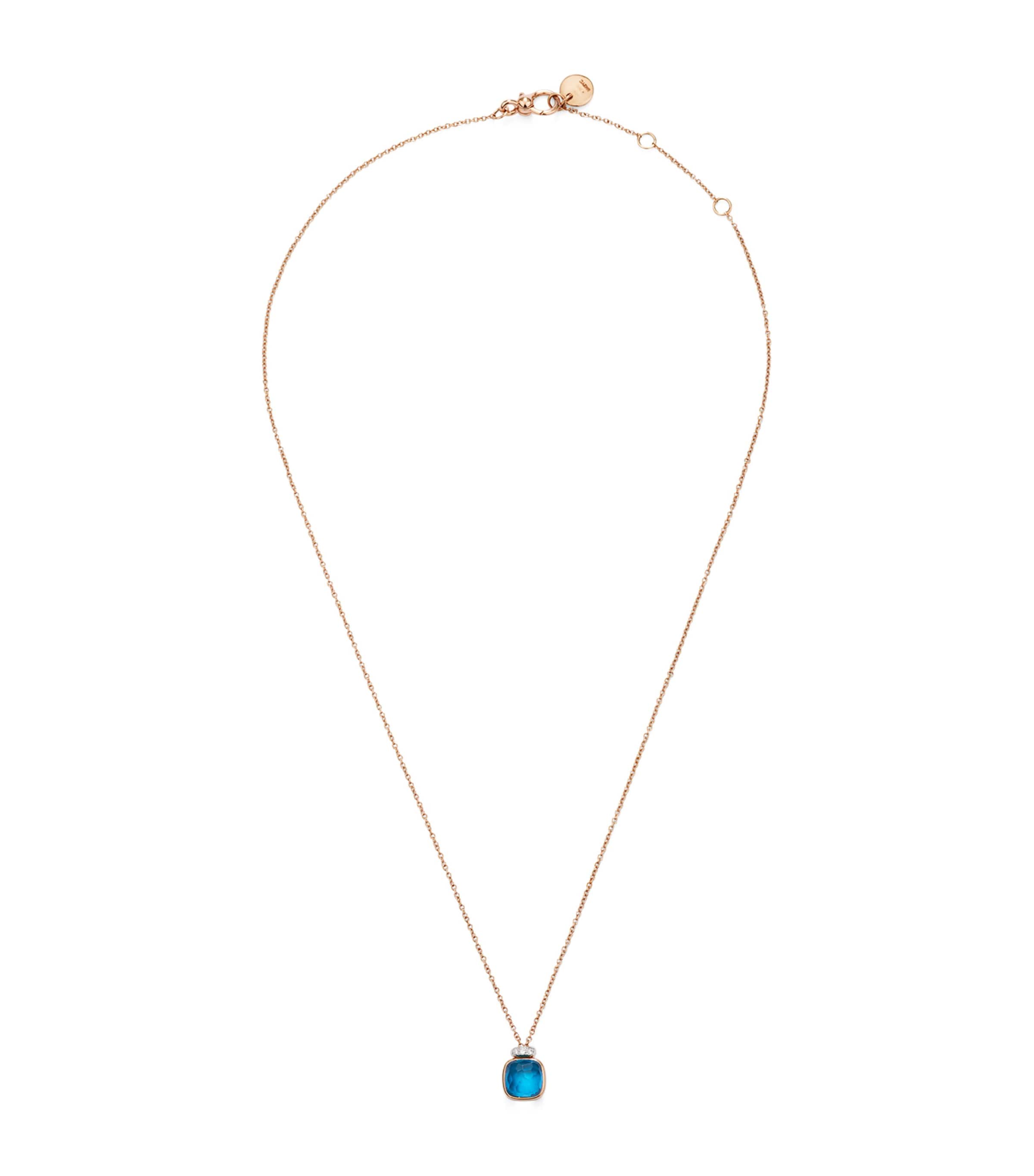Pomellato Mixed Gold, Blue Topaz And Diamond Nudo Necklace In Rose Gold
