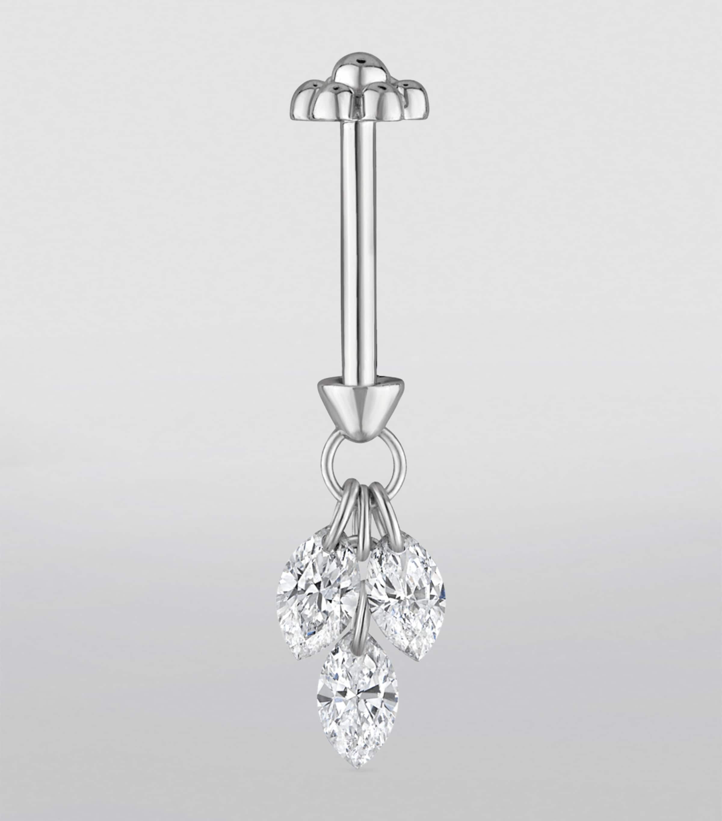 Floating Diamond Plume Threaded Charm Earring (3.5mm) WHITE GOLD Image 2