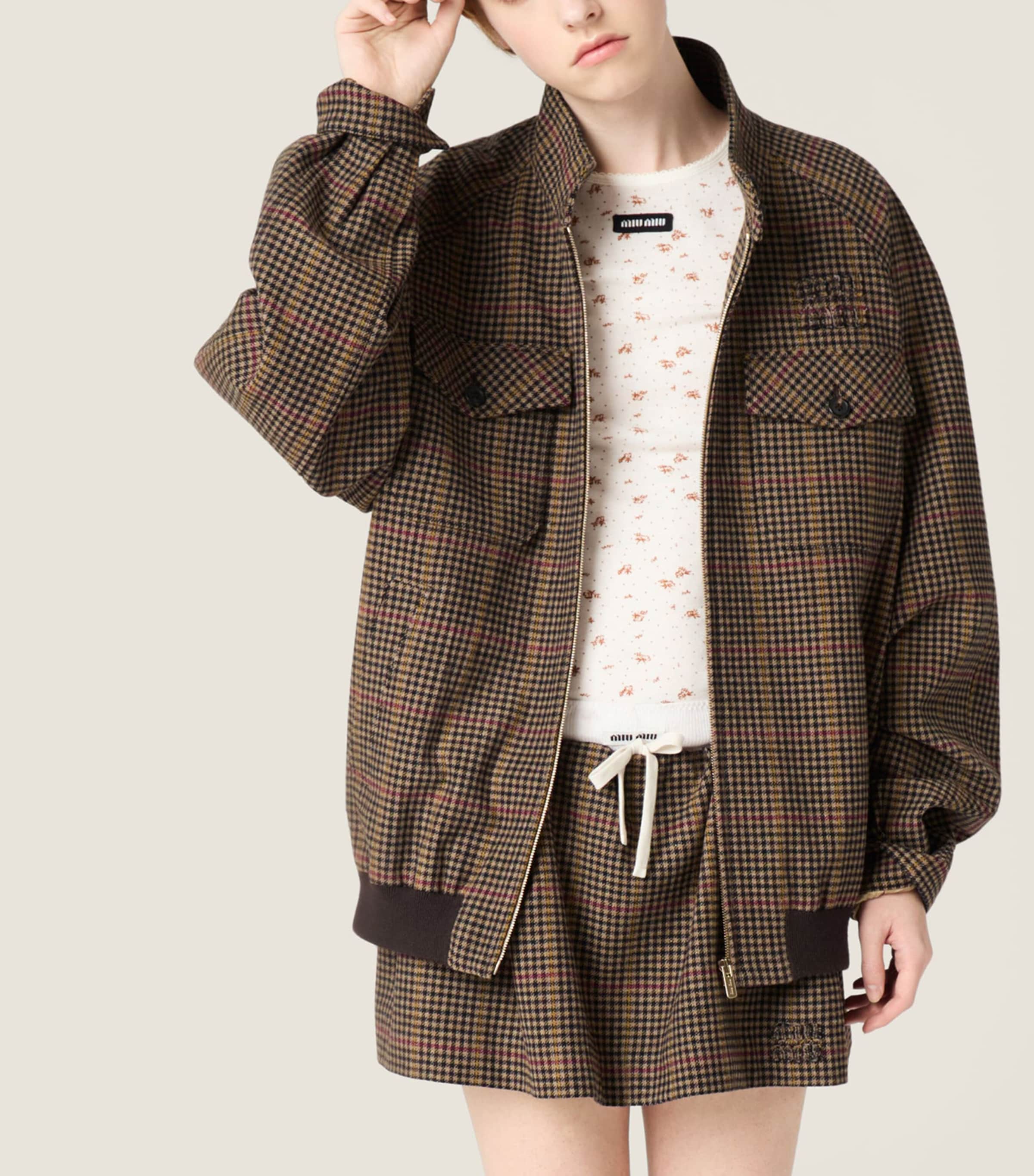 Miu Miu Womens Wool Houndstooth Drawstring Mini Skirt Image 4
