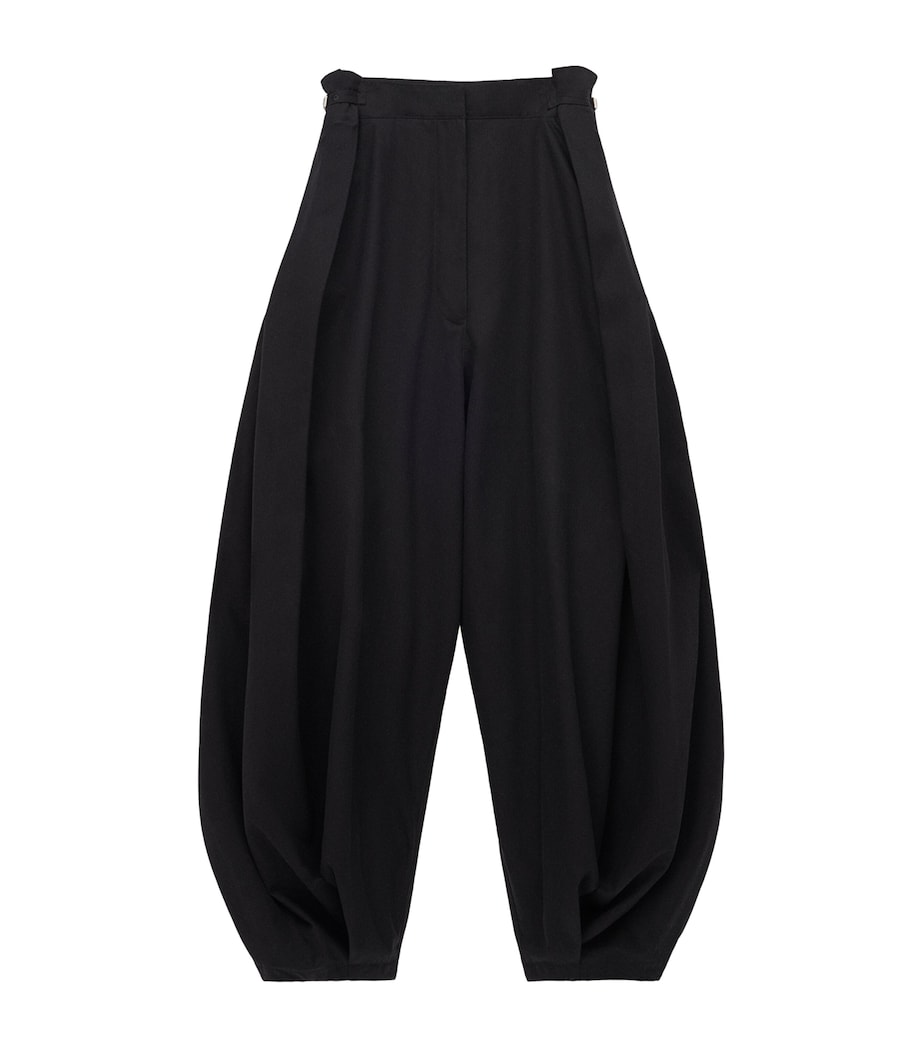 Cotton-Silk Draped Barrel-Leg Trousers BLACK Image 1