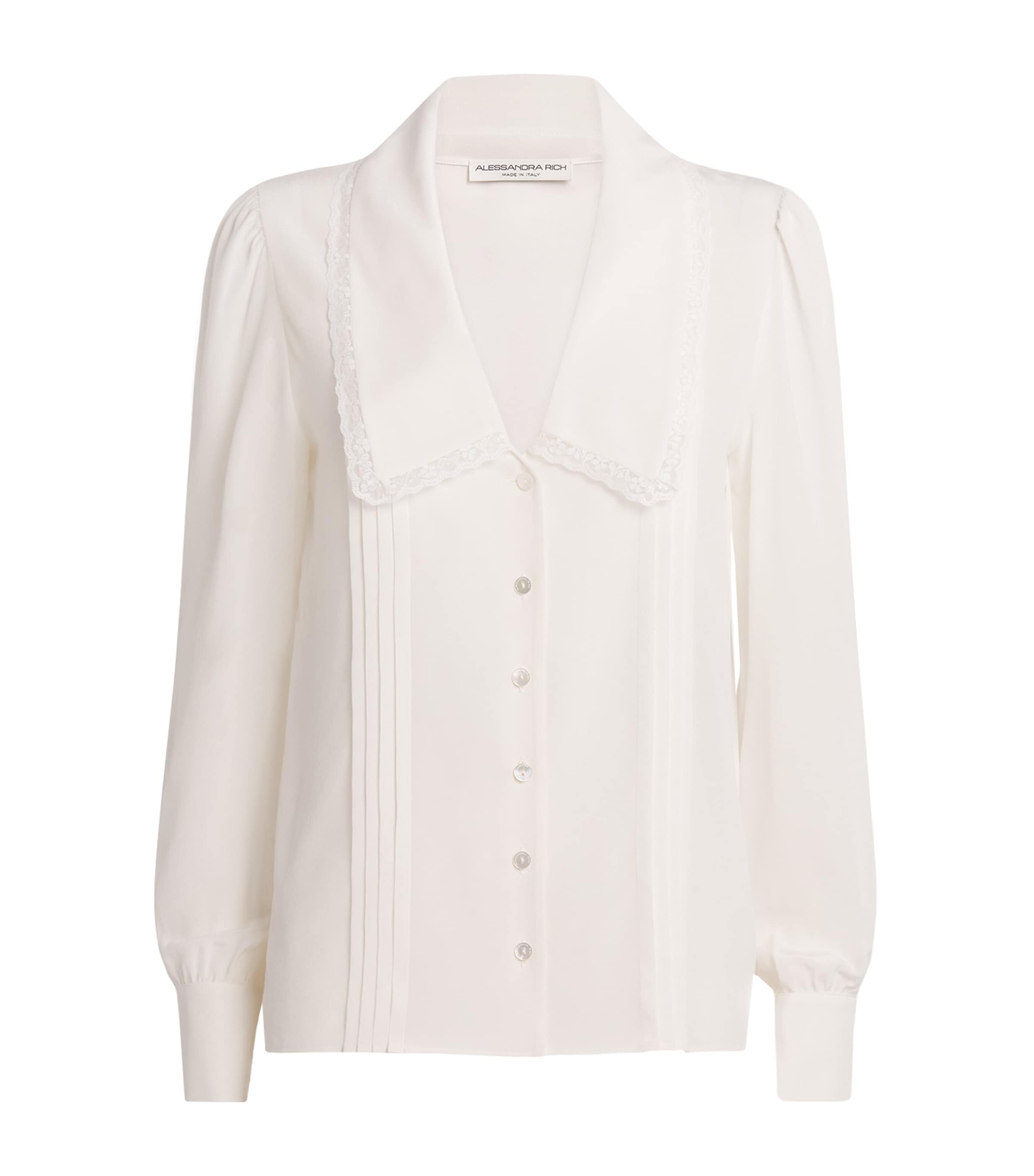 Alessandra Rich Silk Lace-trim Blouse In White