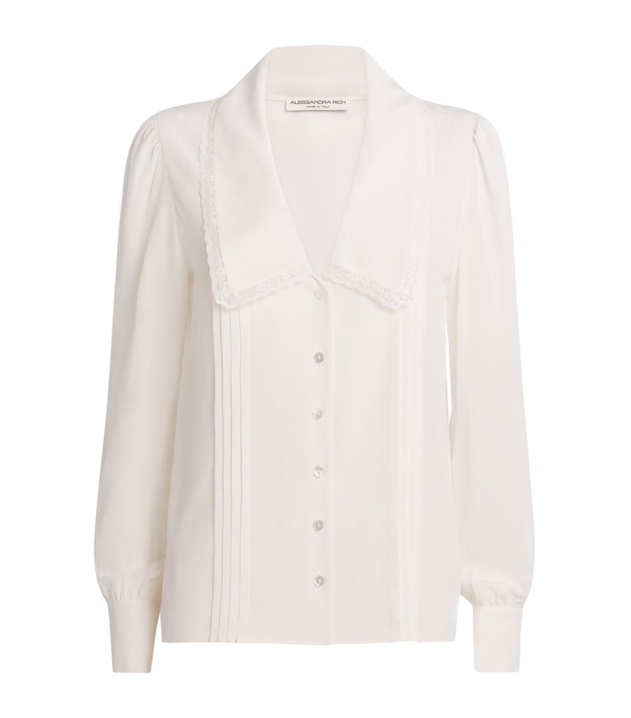 Silk Lace-Trim Blouse 0822 WHITE Image 1