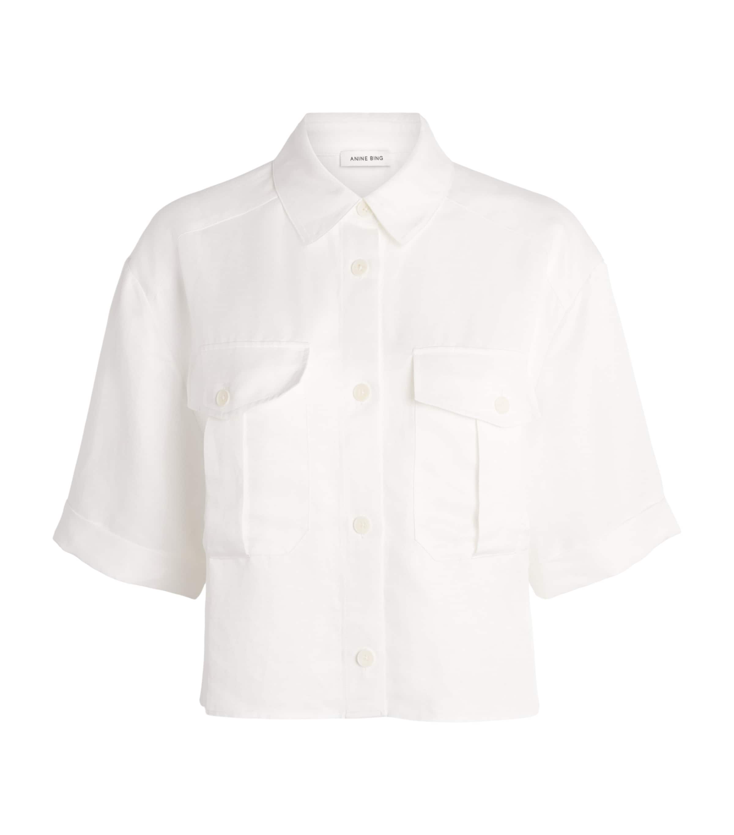 ANINE BING Womens Edith Cropped Shirt Ivory Image 1