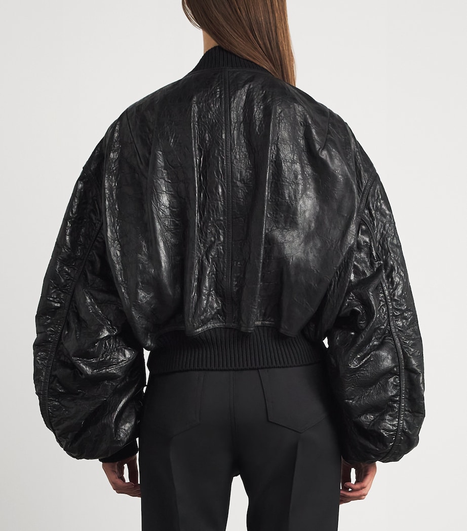Rick Owens Womens Crinkled Leather Bomber Jacket Black Image 5