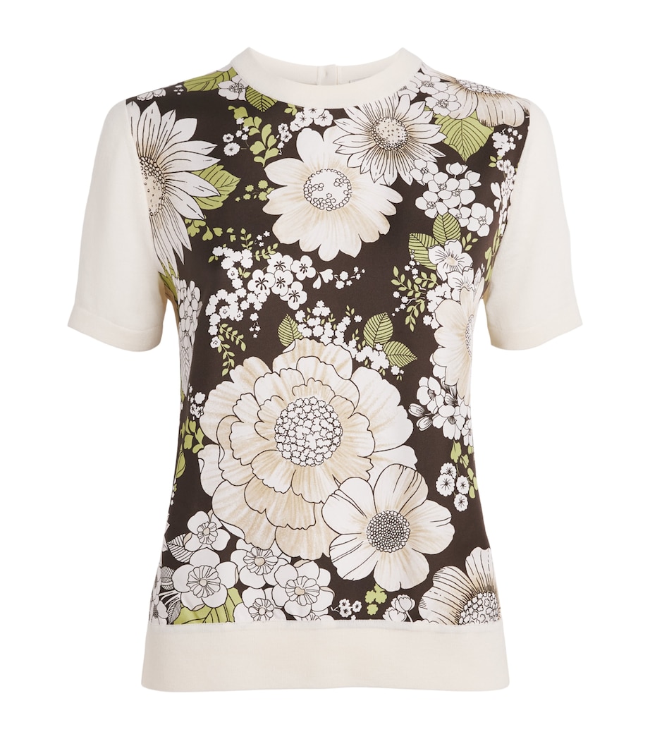 Tory Burch Womens Silk-Wool Floral T-Shirt N Ivory / Br Flor Image 1