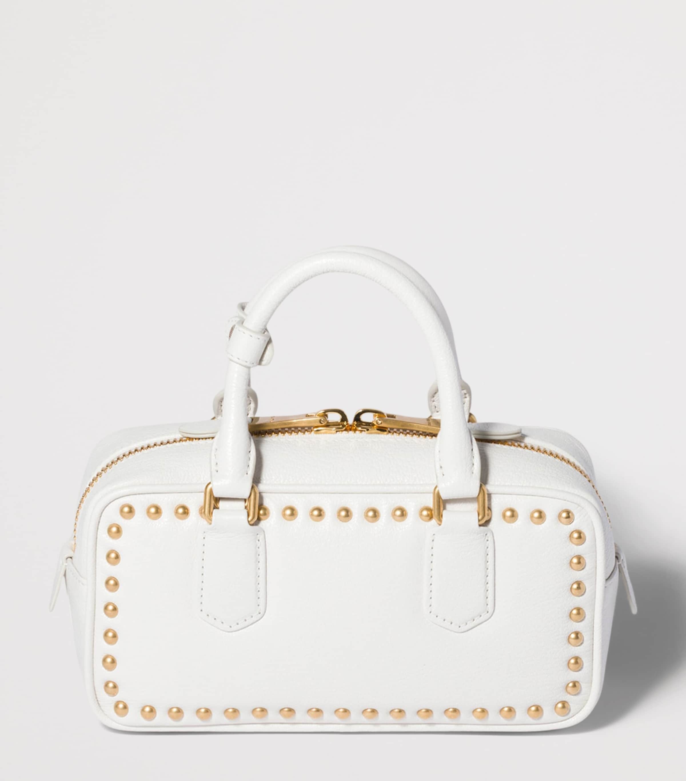 Miu Miu Leather Studded Arcadie Top-Handle Bag White Image 3