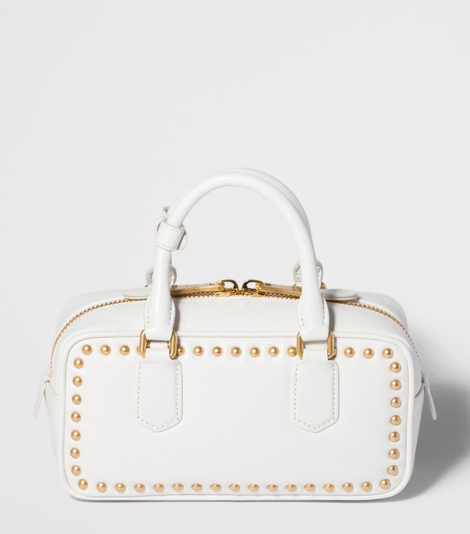 Miu Miu Leather Studded Arcadie Top-Handle Bag White Image 3