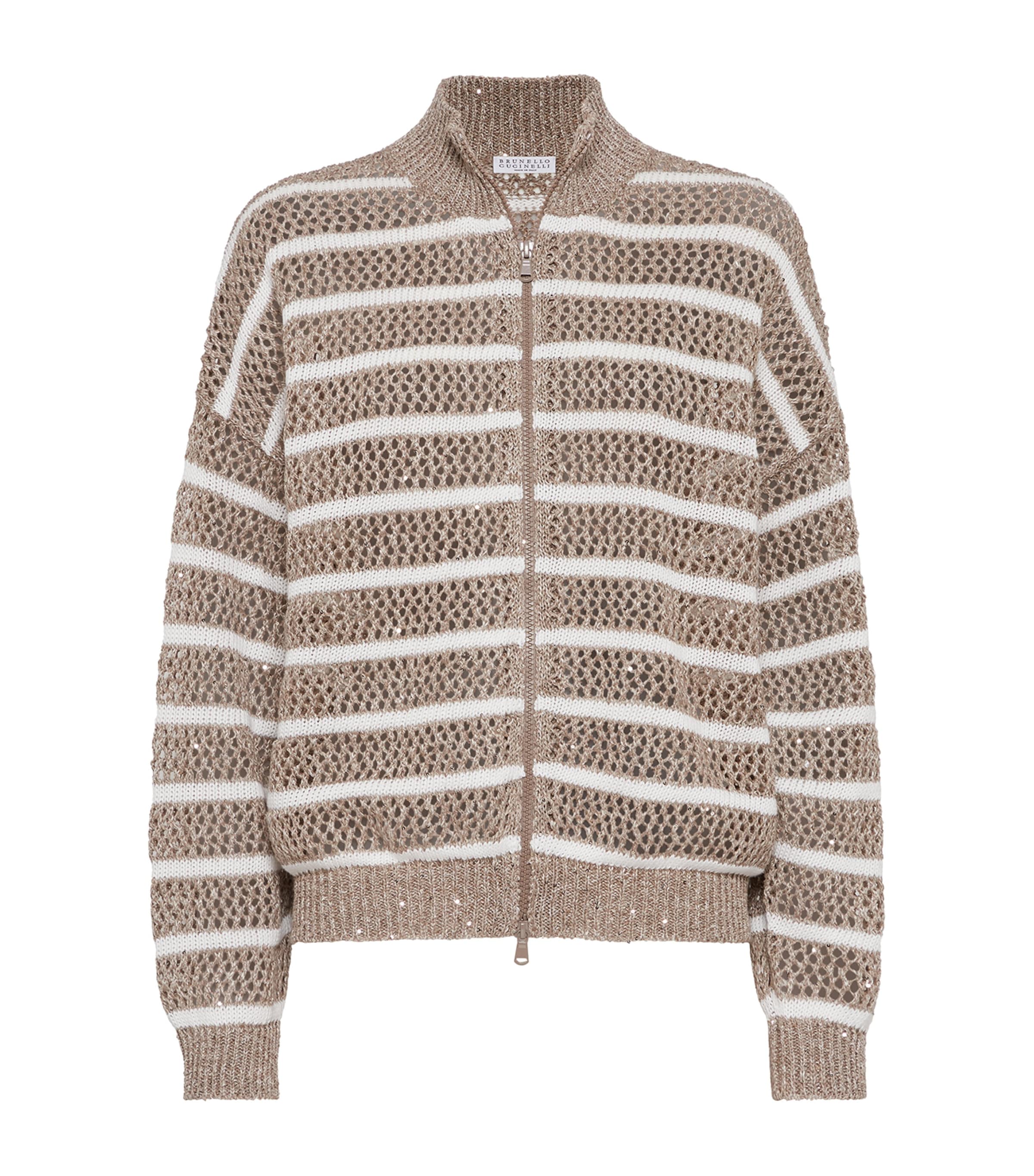 BRUNELLO CUCINELLI LINEN-BLEND STRIPE CARDIGAN